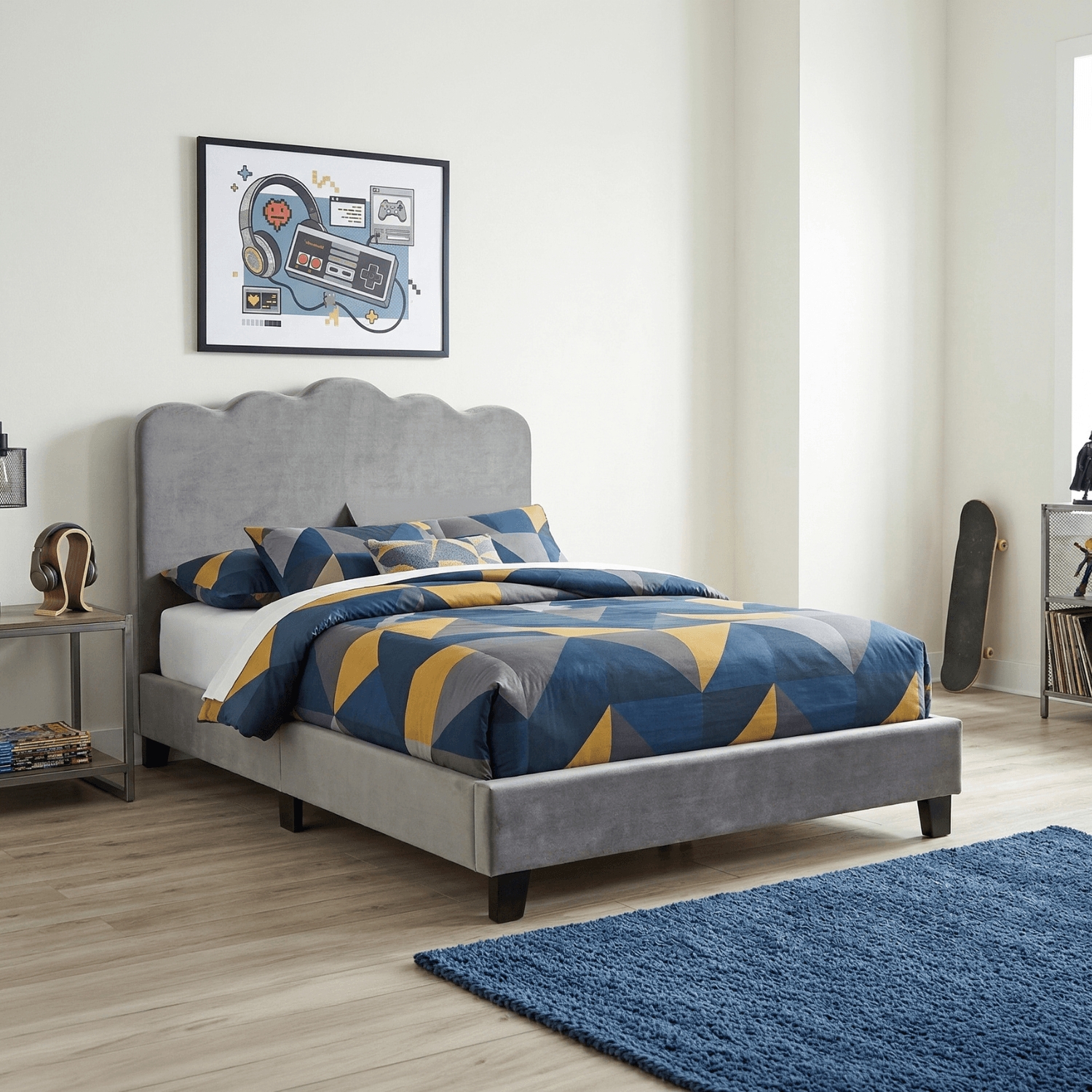 Łóżko Tapicerowane 120x200 cm CRATER ze Stelażem Młodzieżowe Szare Welurowe ME.CRATER/120/P/V/LOZ