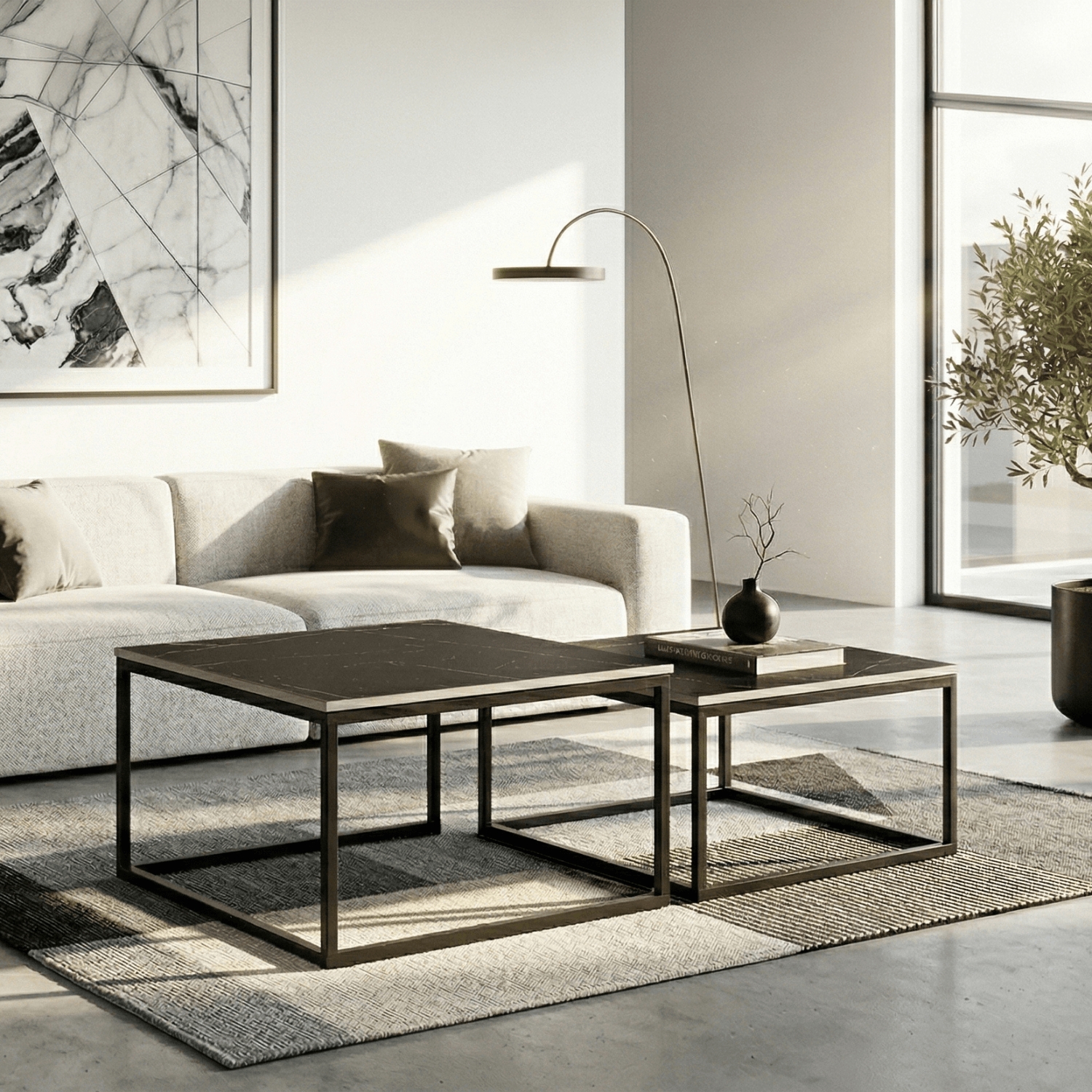 Zestaw Stolików Kawowych TENOR Czarny Marmur/Czarny do Salonu Glamour ME.TENOR/CZCER/CZ/L