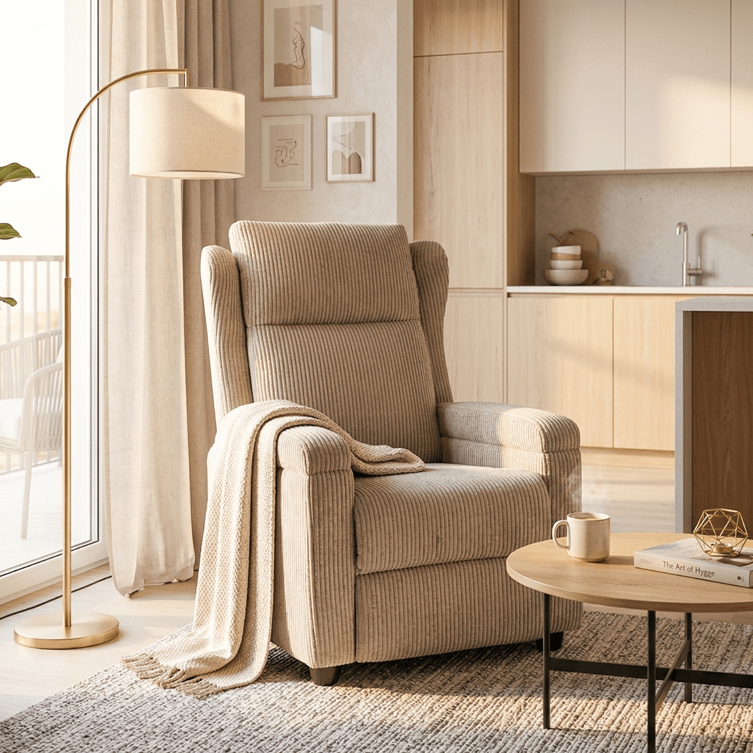 Fotel Rozkładany z Podnóżkiem SPENCER Beżowy Sztruksowy Nowoczesny ME.SPENCER/BZ/SZTR/FW