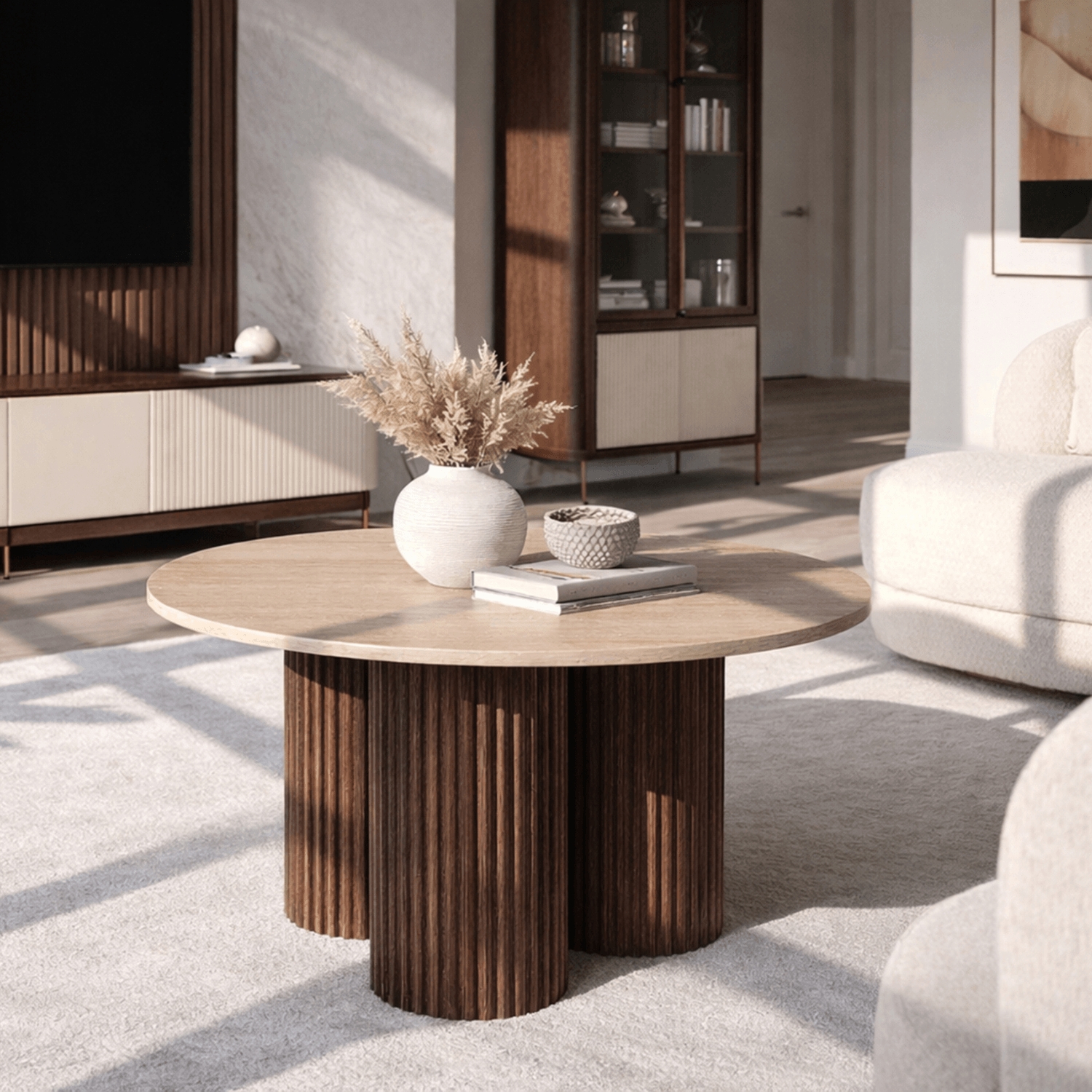 Stolik Kawowy CARTAGENA 80 cm Trawertyn/Orzech Nowoczesny ME.CARTAGENA/TRAW/O/L