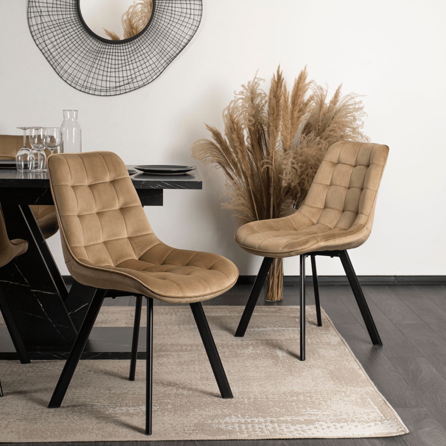Krzesło Tapicerowane do Salonu RICK Beżowe Welurowe Nowoczesne Loft ME.RICK/BZ/V/K