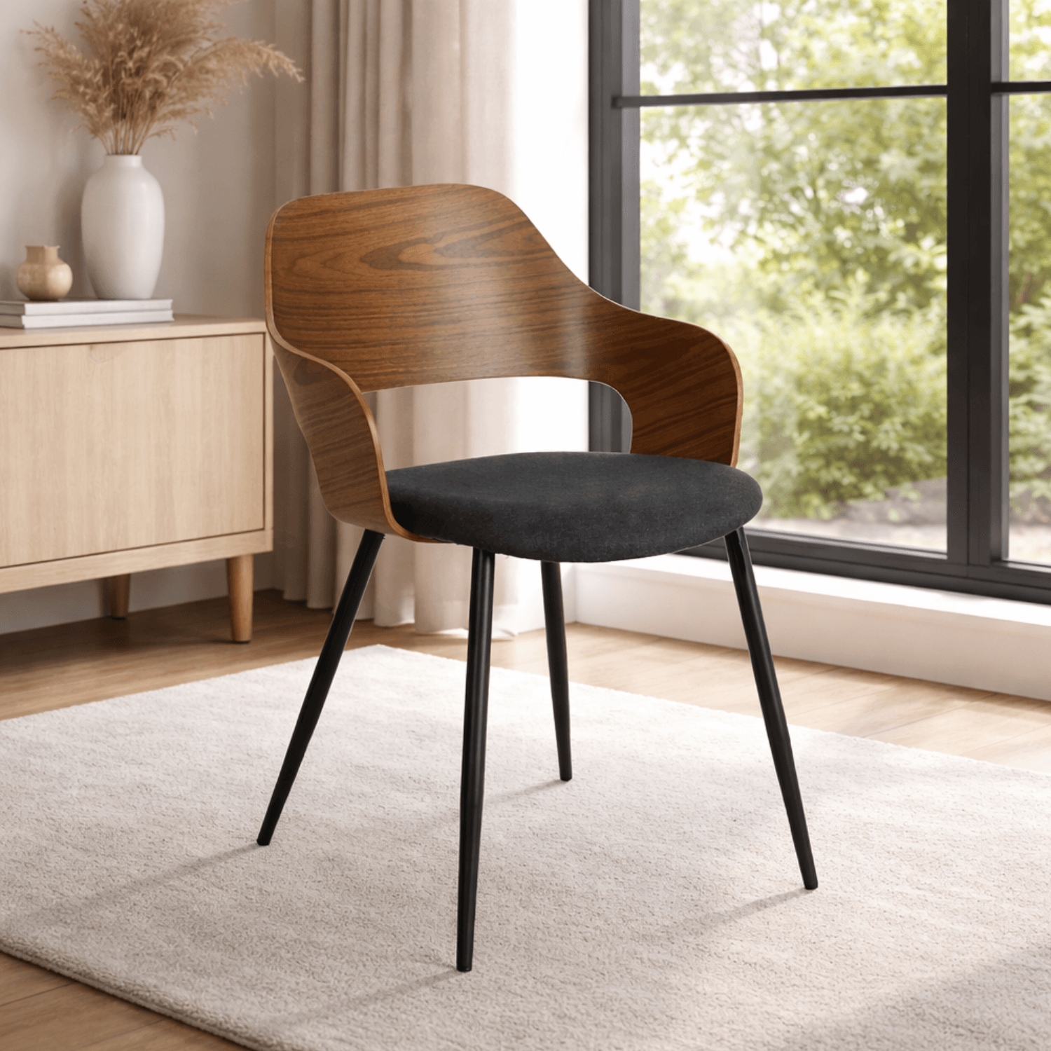 Krzesło Tapicerowane z Drewna Giętego ORBI Orzech/Czarne Nowoczesne Loft ME.ORBI/CZ/O/T/K