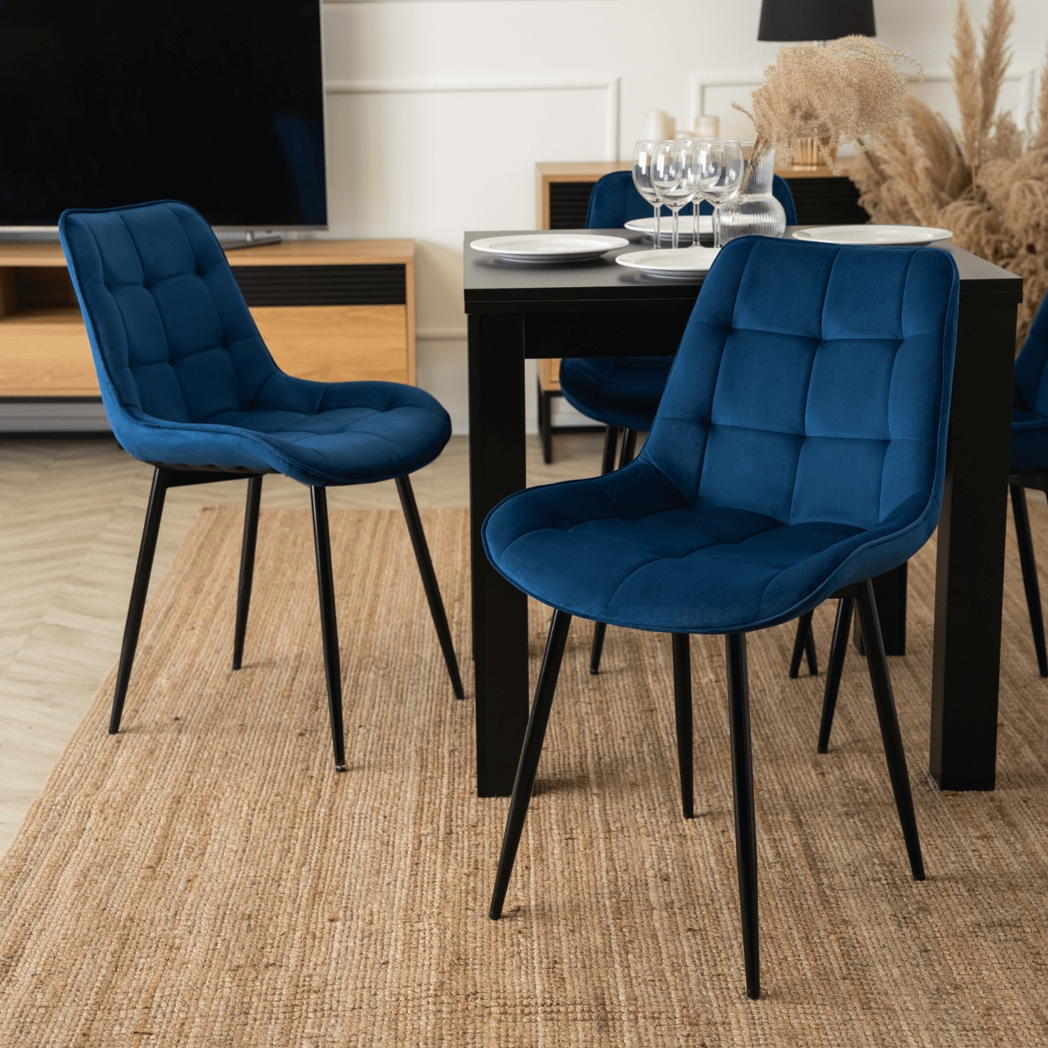 Krzesło Tapicerowane do Jadalni CHRIS Granatowe Welurowe Nowoczesne Loft ME.CHRIS/GR/CZ/V/K
