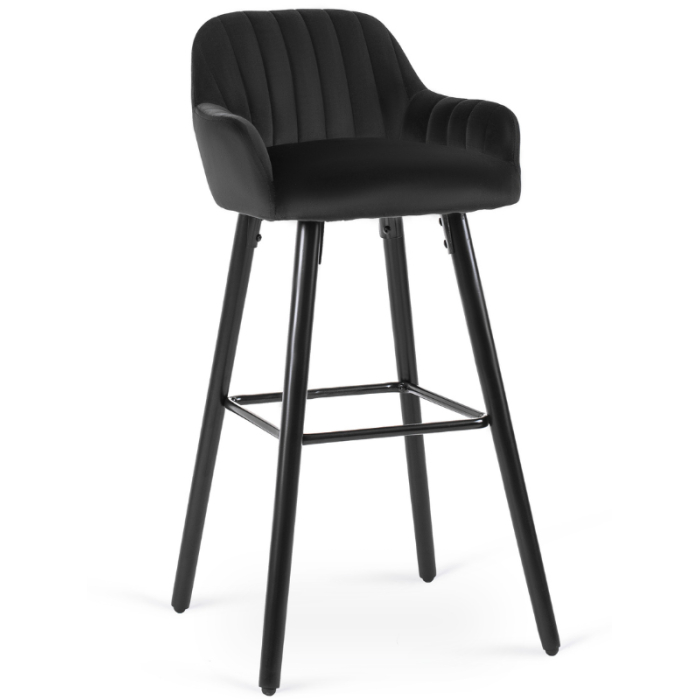Krzesło Barowe Tapicerowane H93 BIS Czarne Welurowe