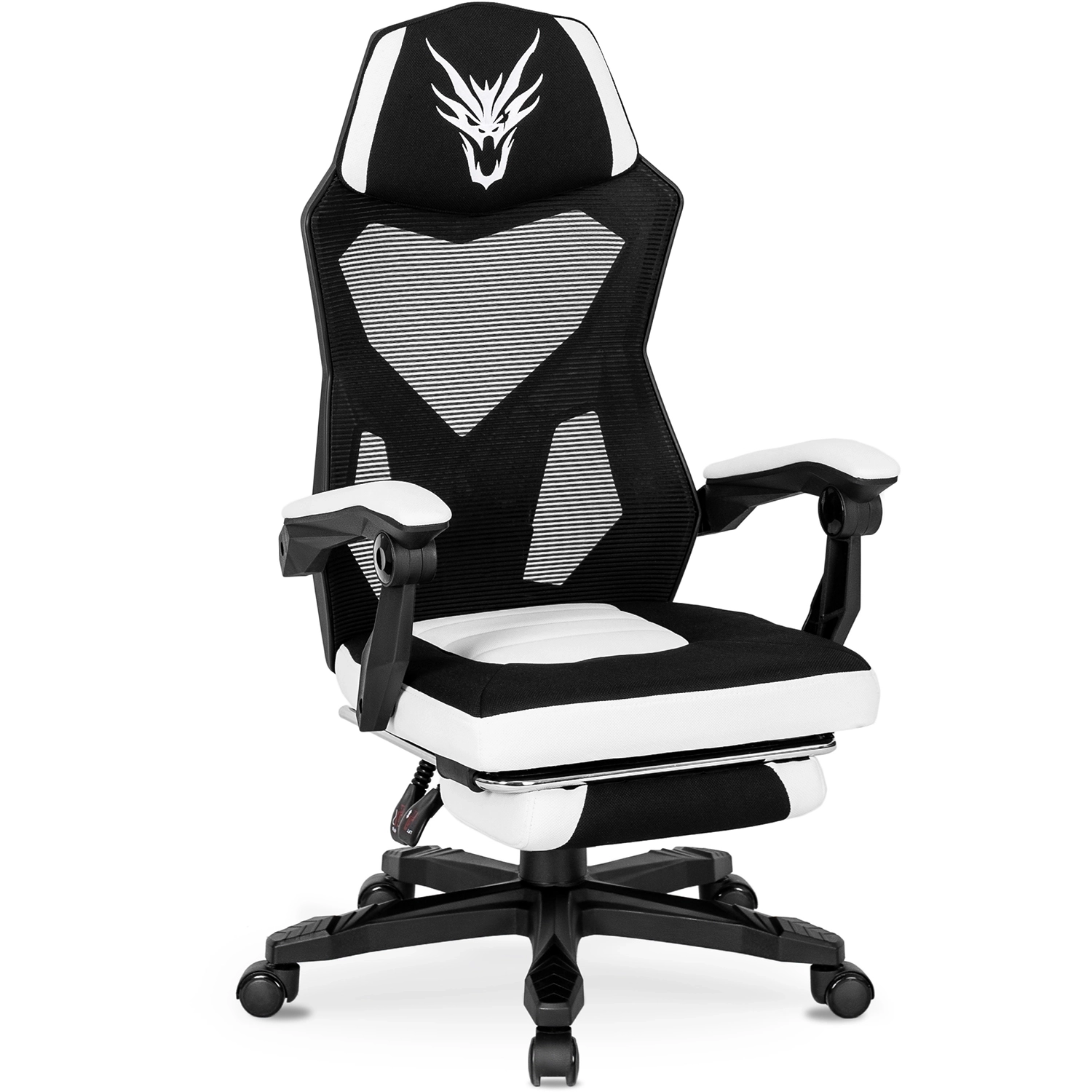 Fotel Gamingowy Obrotowy BING Czarny/Biały z Podnóżkiem Nowoczesny ME.BING/CZ/B/T/FO