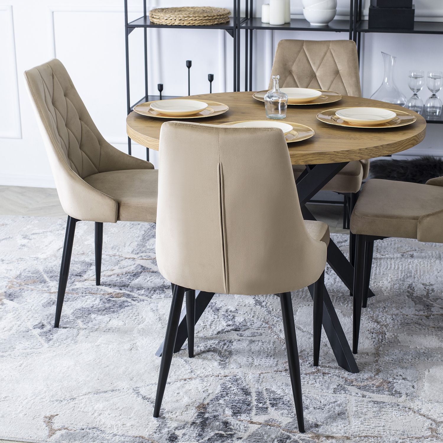 Zestaw 4x Krzesło Tapicerowane CORK do Salonu Beż Welurowe Nowoczesne Loft CORK/BZ/V/Z4/K