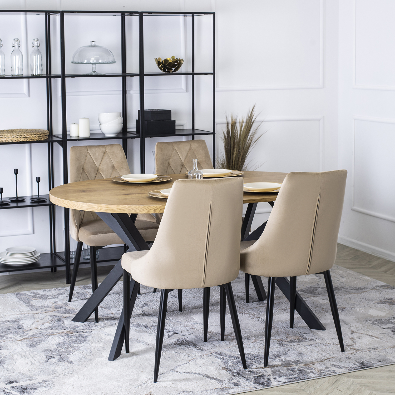 Krzesło Tapicerowane do Salonu CORK Beż Welurowe Nowoczesne Loft ME.CORK/BZ/V/K