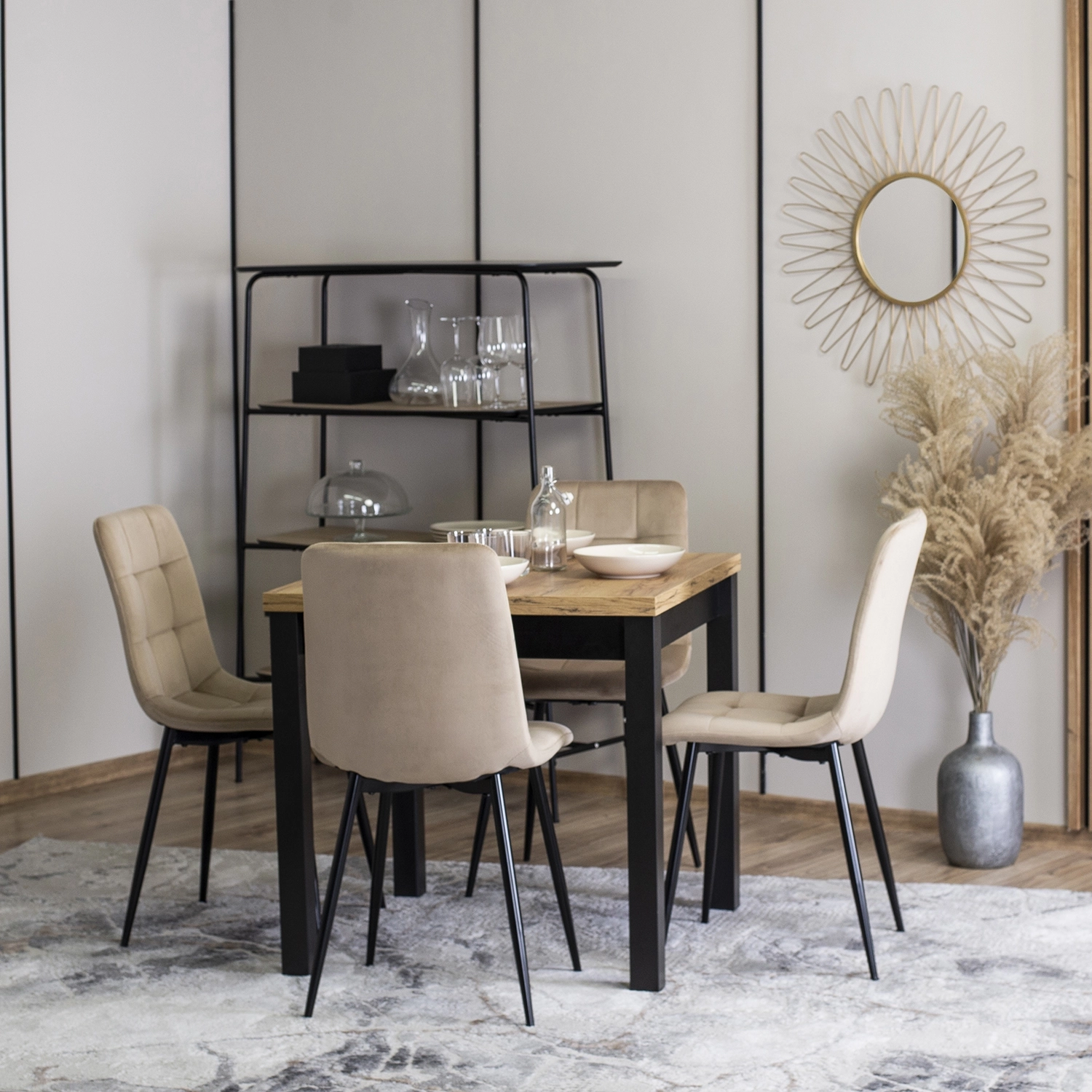 Zestaw 4x Krzesło Tapicerowane PERU do Jadalni Beżowe Welurowe Nowoczesne Loft PERU/BZ/V/Z4/K