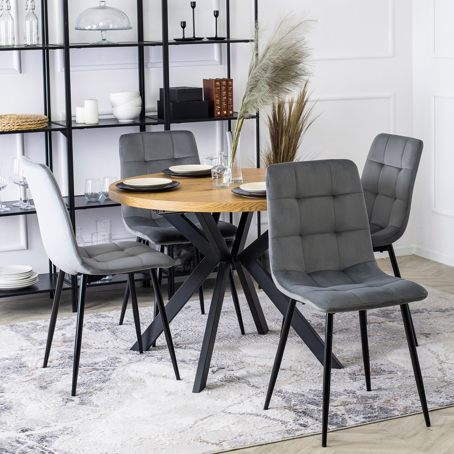Zestaw 4x Krzesło Tapicerowane PERU do Jadalni Szare Welurowe Nowoczesne Loft PERU/P/V/Z4/K