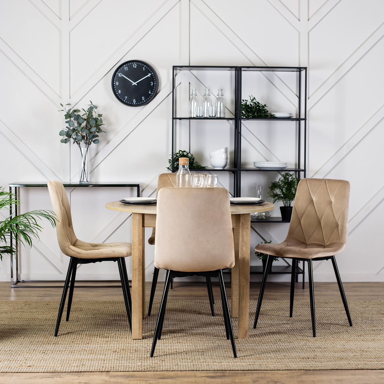 Zestaw 4x Krzesło Tapicerowane ROBIN do Salonu Beżowe Welurowe Nowoczesne Loft ROBIN/BZ/V/Z4/K