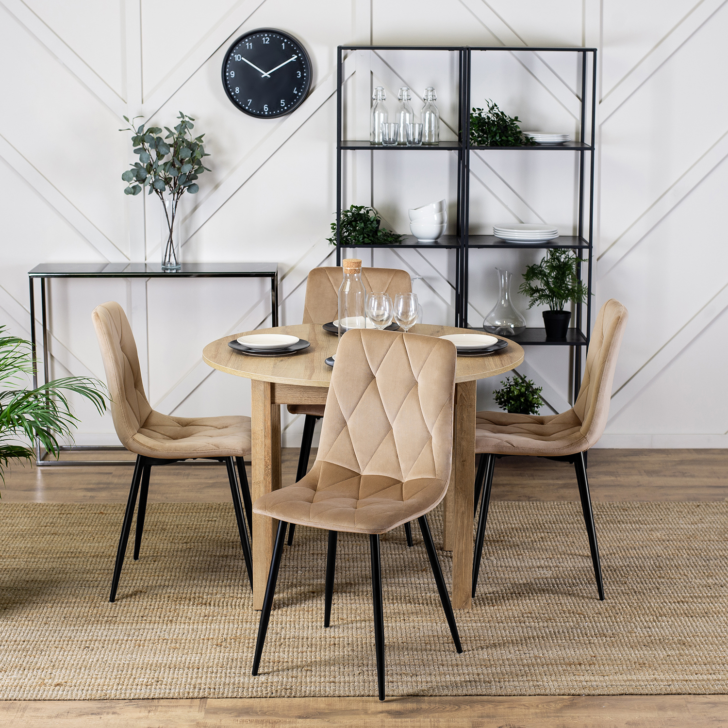 Zestaw 4x Krzesło Tapicerowane ROBIN do Salonu Beżowe Welurowe Nowoczesne Loft ROBIN/BZ/V/Z4/K
