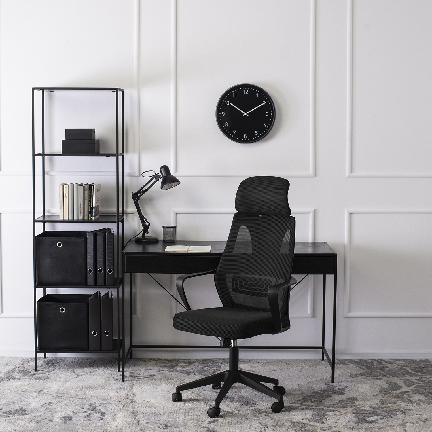 Fotel Biurowy Ergonomiczny Obrotowy ROB Czarny do Biurka Komputera z Zagłówkiem ME.ROB/CZ/T/FO