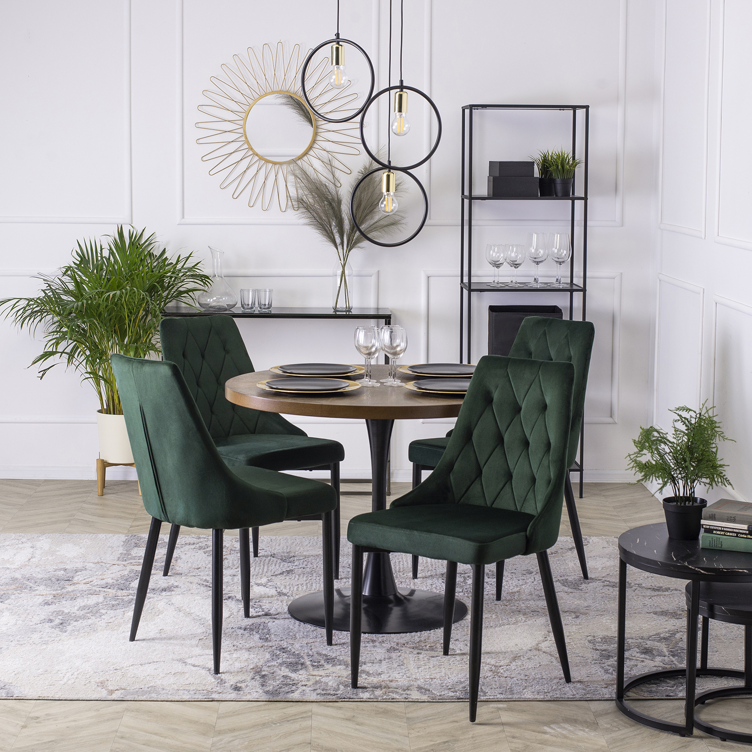 Zestaw 4x Krzesło Tapicerowane CORK do Salonu Zielone Welurowe Nowoczesne Loft CORK/Z/Z4/V/K