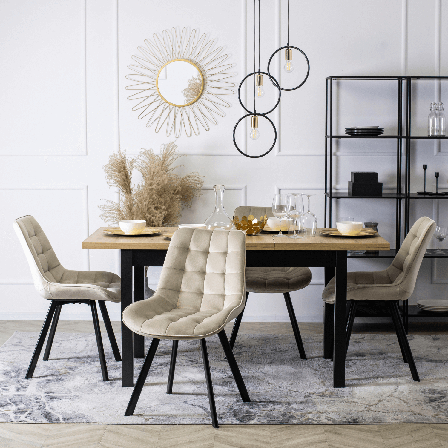 Krzesło Tapicerowane do Salonu RICK Ecru Welurowe Nowoczesne Loft ME.RICK/EC/V/K