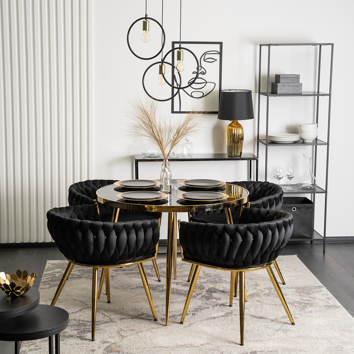 Krzesło Tapicerowane Plecione do Salonu CAPRI Czarne Welurowe do Toaletki Nowoczesne Glamour ME.CAPRI/CZ/ZL/V/K