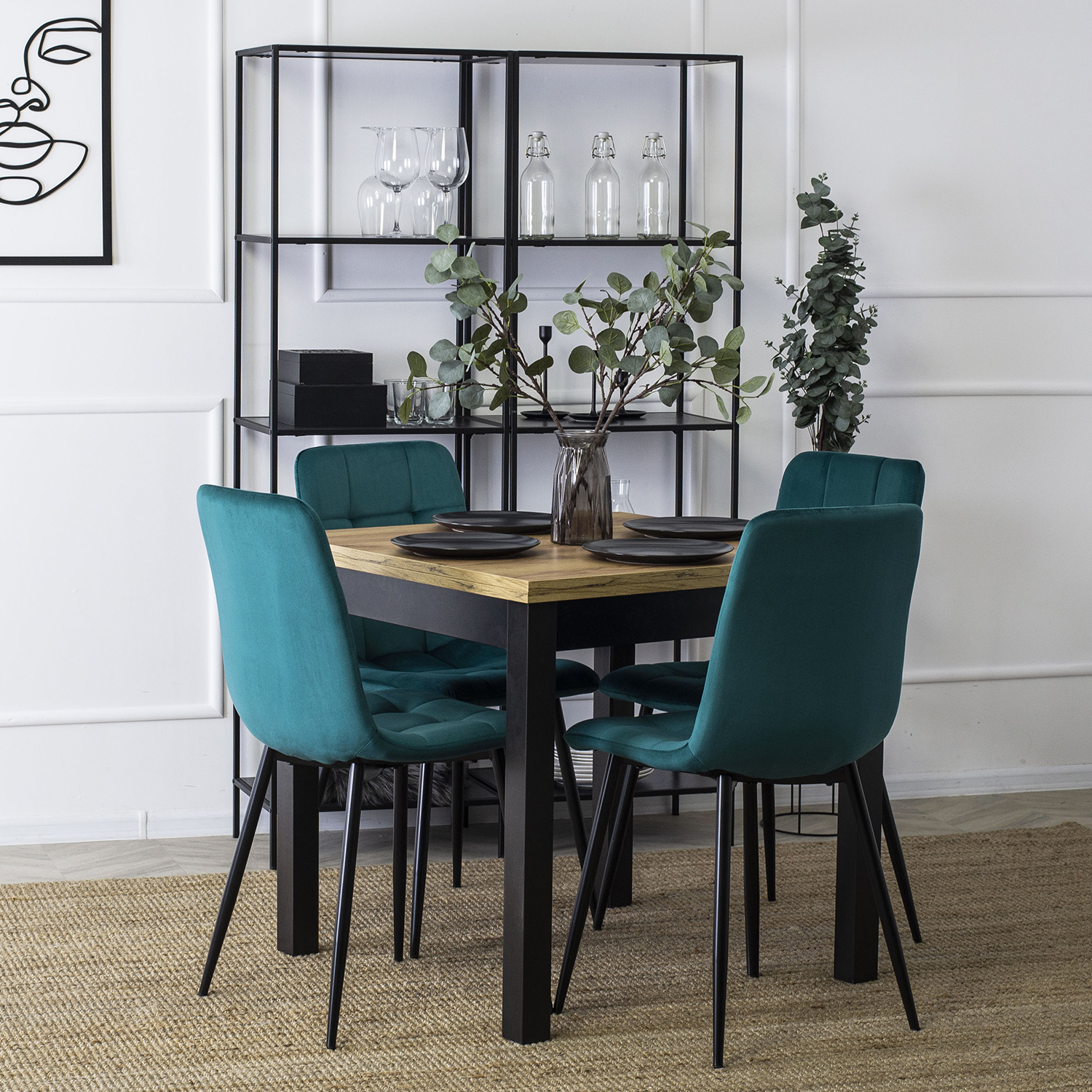 Zestaw 4x Krzesło Tapicerowane do Jadalni PERU Turkusowe Welurowe Nowoczesne Loft PERU/T/V/Z4/K