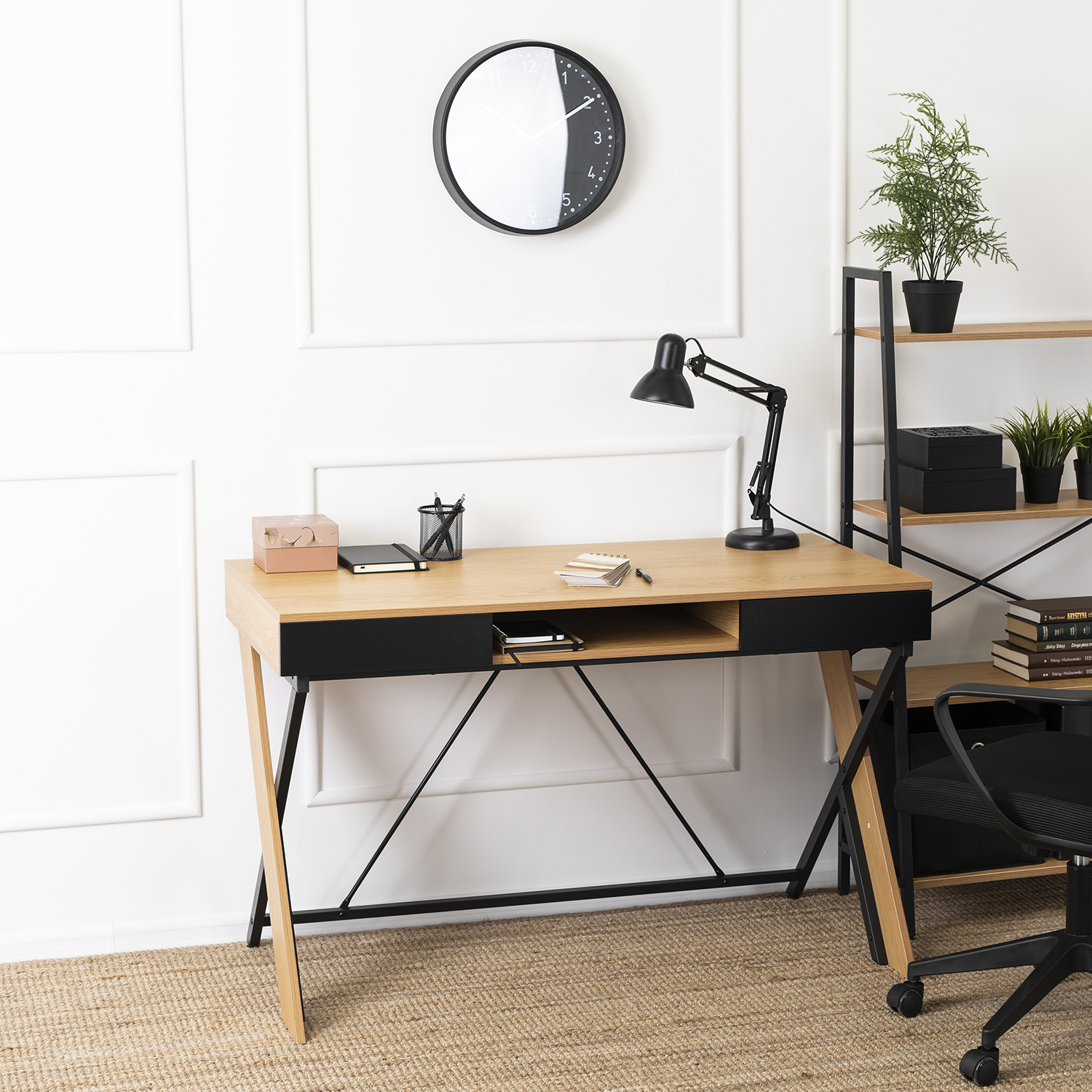 Biurko Loft z Szufladami REA 120 cm Dąb złoty/Czarne do Pracy Nowoczesne Loft ME.REA/D/CZ/B