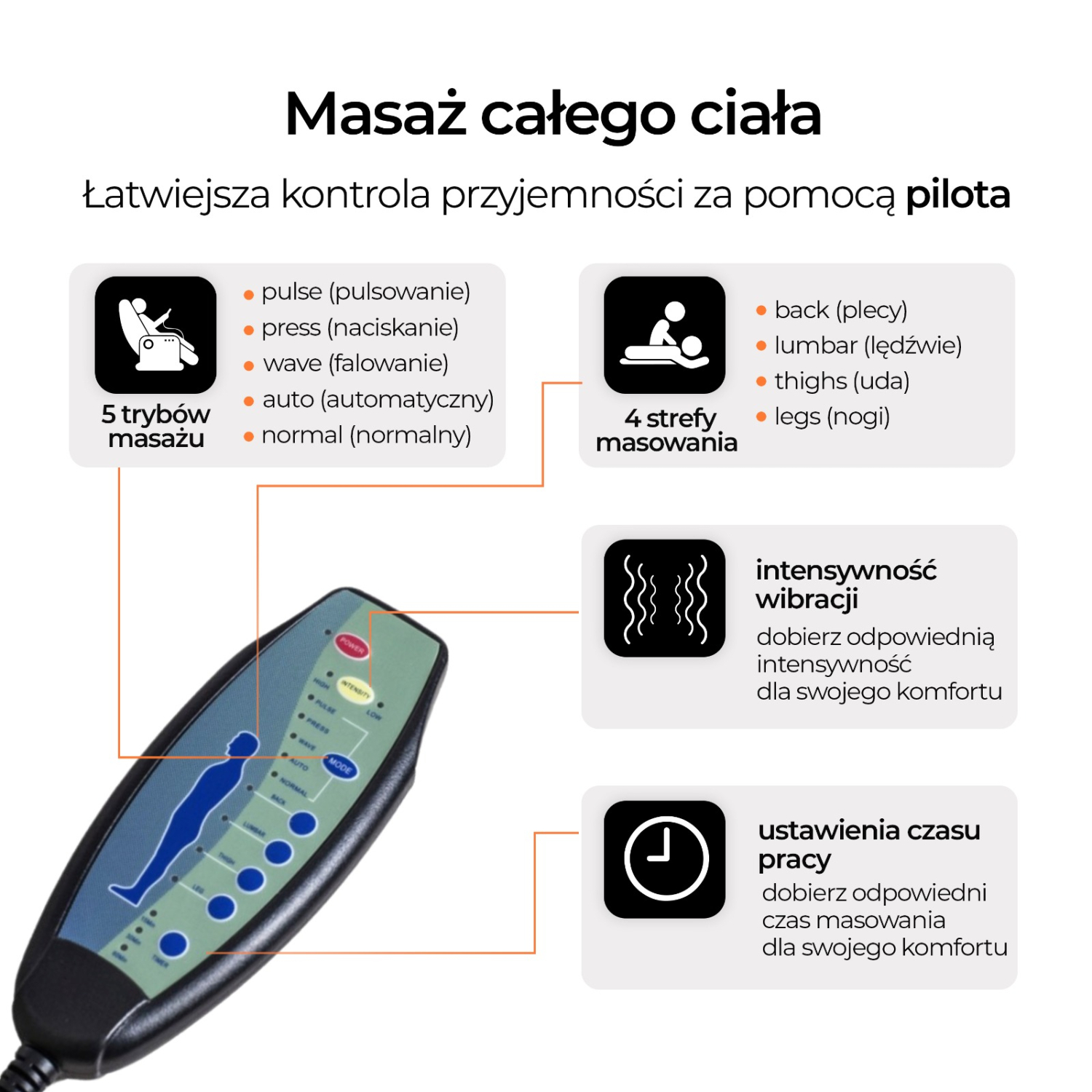 Fotel Masujący BONO Elektryczny Rozkładany z Podnóżkiem Czarny Ekoskóra Nowoczesny ME.BONO/CZ/E/FW