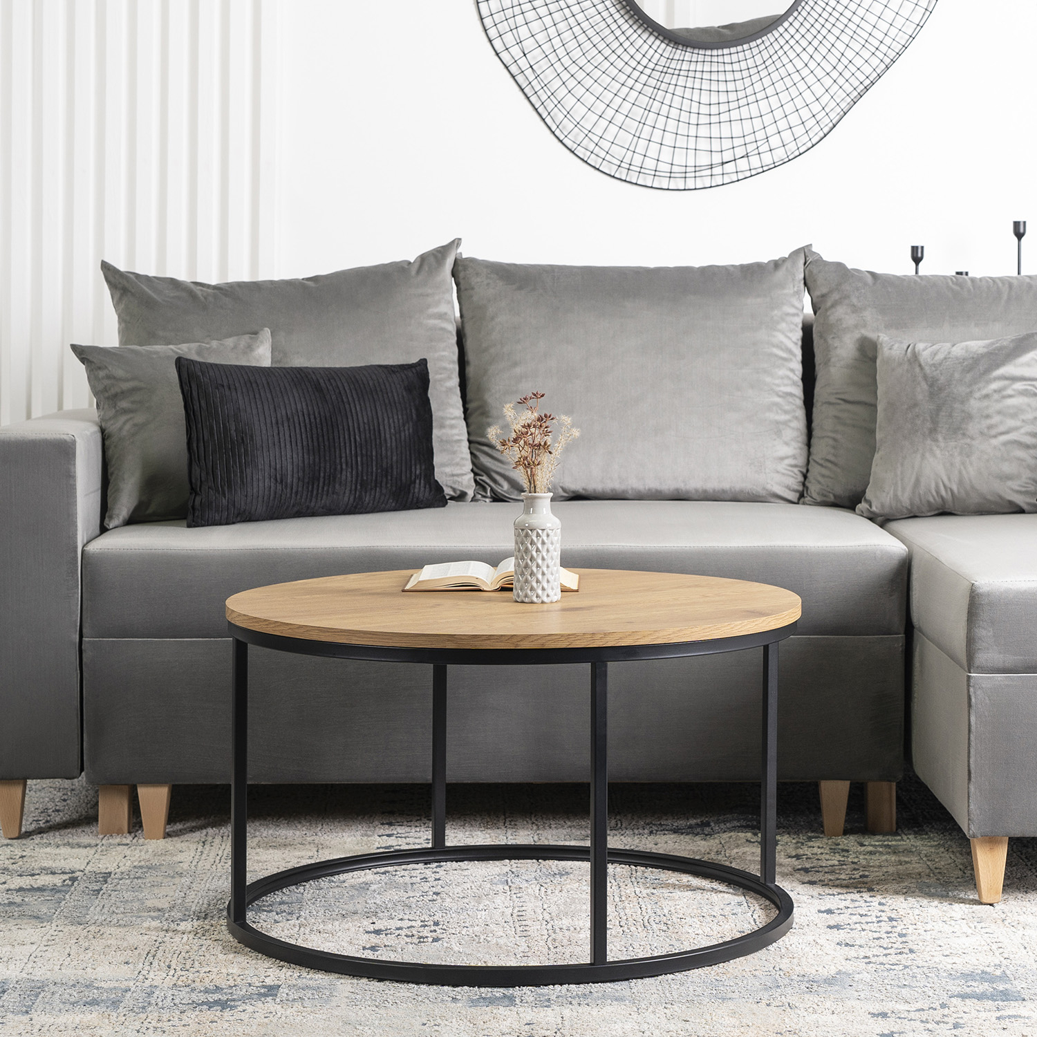 Stolik Kawowy LELLA MAX 80 cm Dąb Złoty/Czarny Nowoczesny Loft ME.MAXLELLA/DZ/CZ/L