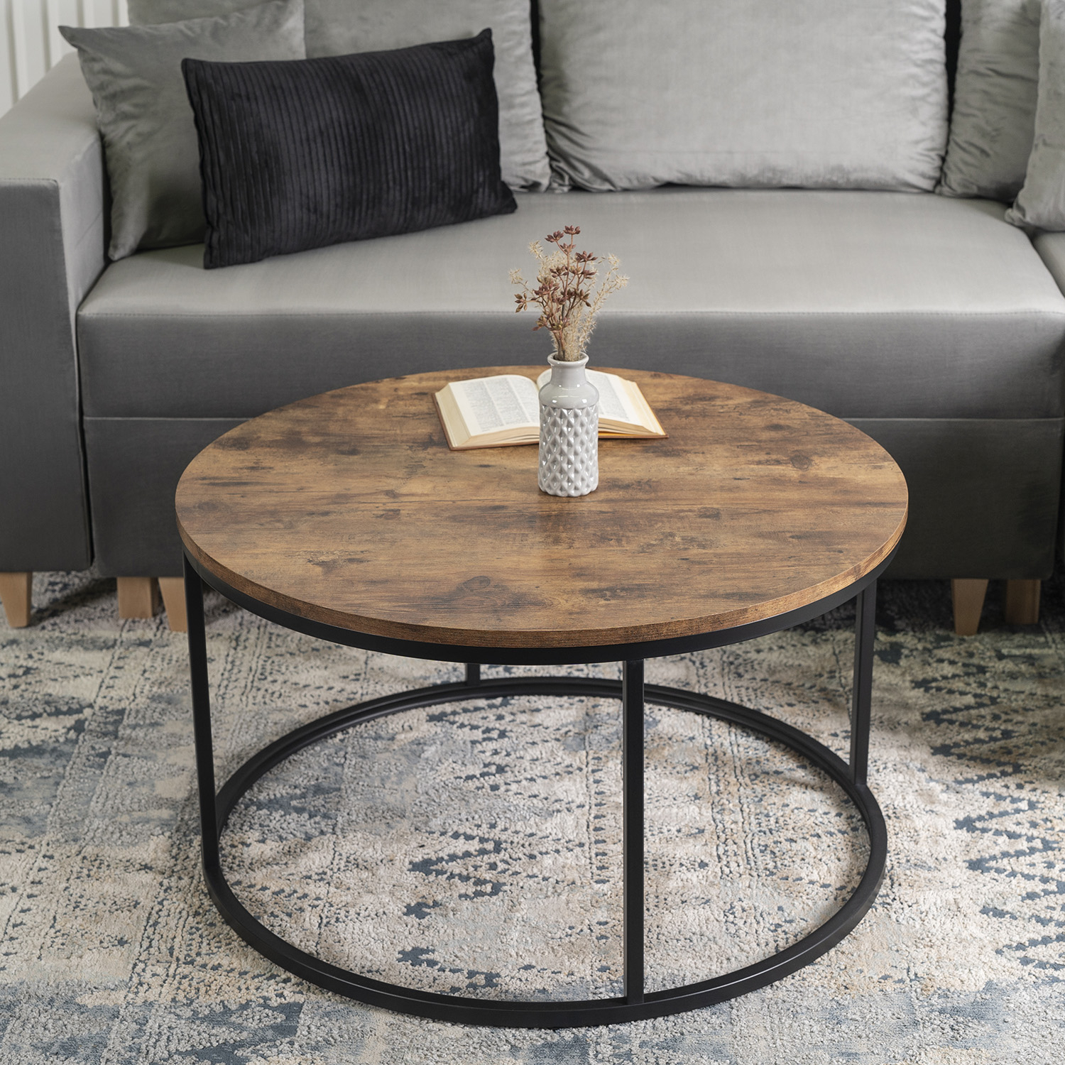 Stolik Kawowy TIM MAX 80 cm Dąb Rustykalny Nowoczesny Loft ME.MAXTIM/DRU/CZ/L