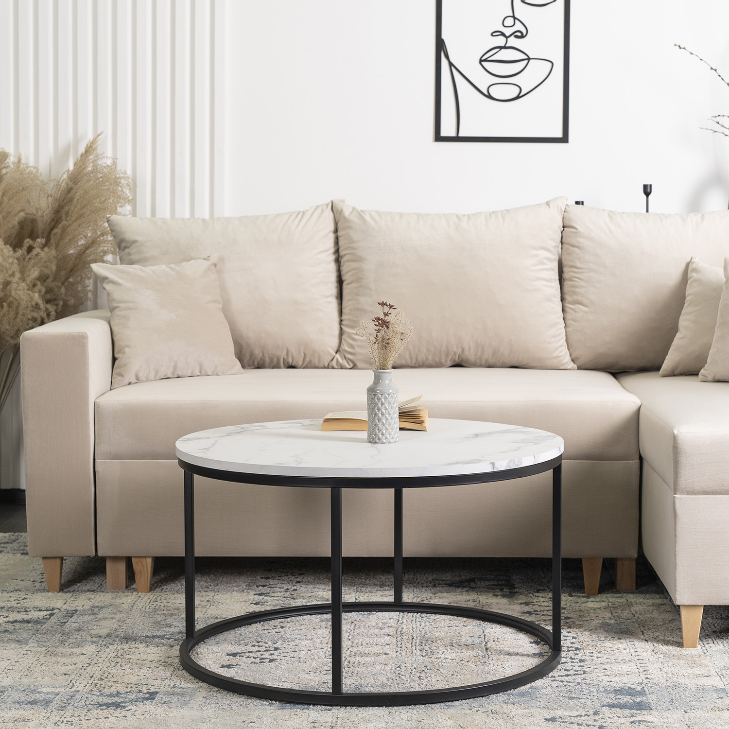 Stolik Kawowy CONNY MAX 80 cm Biały Marmur/Czarny Nowoczesny Glamour ME.MAXCONNY/BM/CZ/L