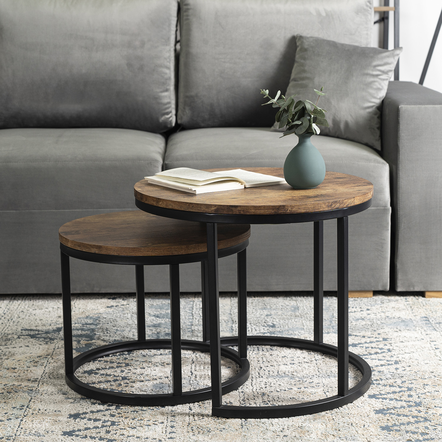 Zestaw Stolików Kawowych FIGO 43 cm/53 cm Dąb Rustykalny ME.FIGO/DRU/CZ/L