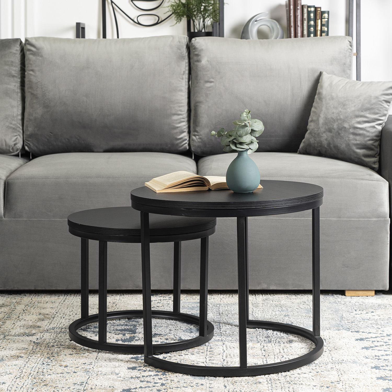 Zestaw Stolików Kawowych MANU 43 cm/53 cm Czarny Nowoczesny Loft ME.MANU/CZ/CZ/L