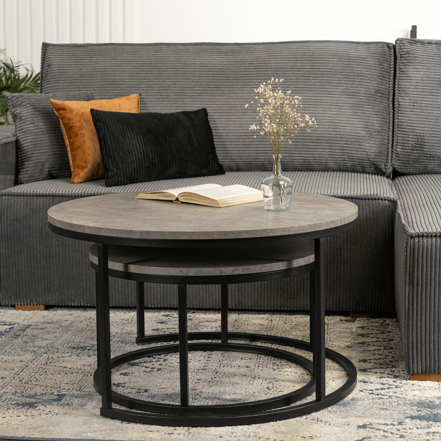 Zestaw Stolików Kawowych ROCKY MAX 60 cm/80 cm Szary Beton Nowoczesny Loft ME.MAXROCKY/BET/CZ/L
