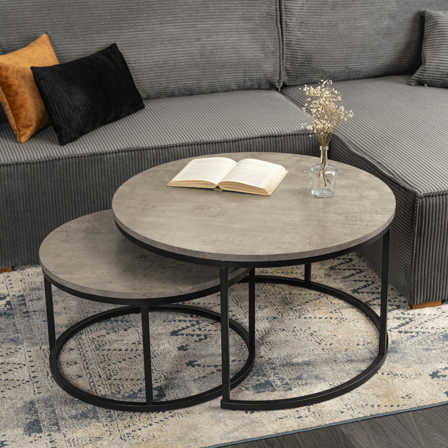 Zestaw Stolików Kawowych ROCKY MAX 60 cm/80 cm Szary Beton Nowoczesny Loft ME.MAXROCKY/BET/CZ/L