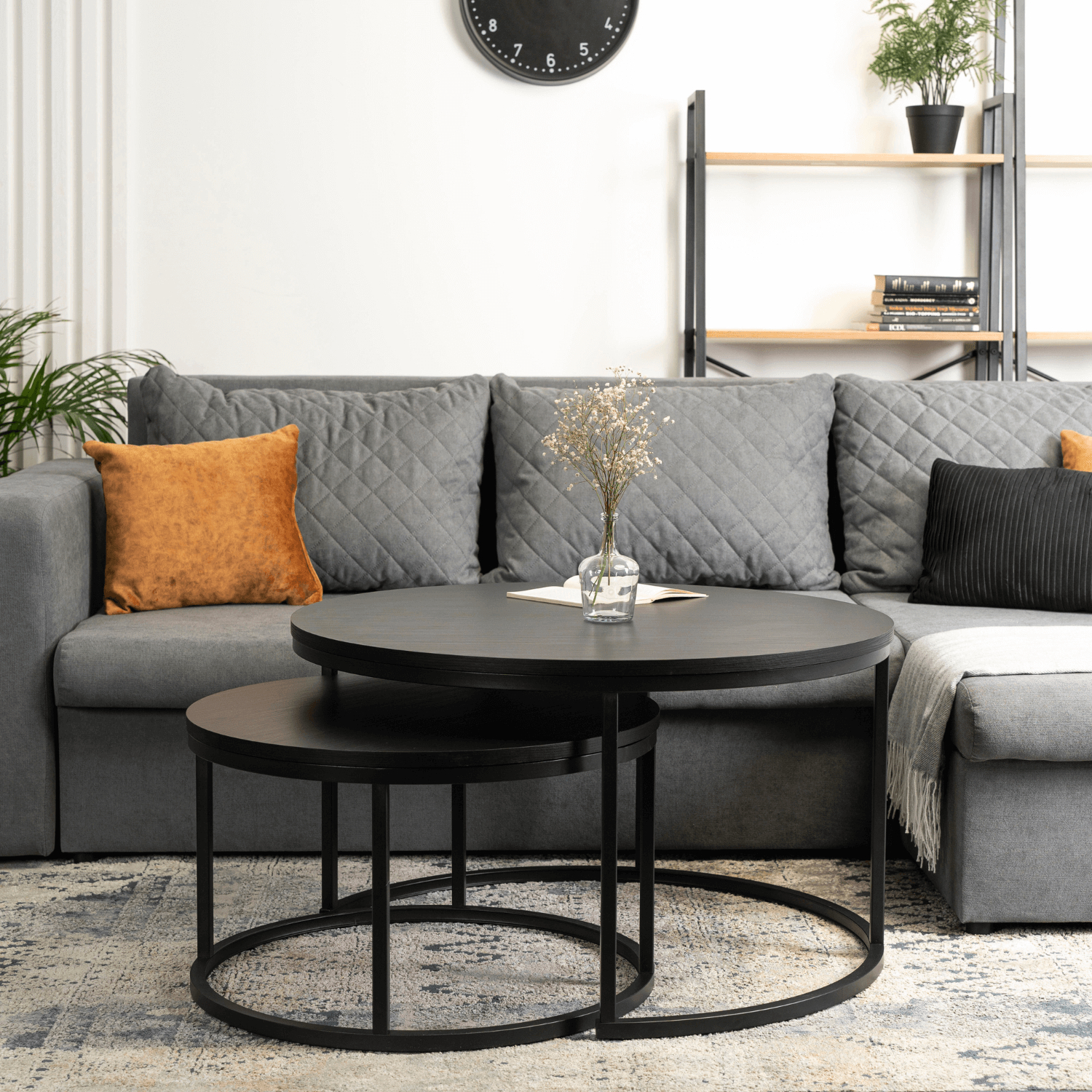 Zestaw Stolików Kawowych MANU MAX 60 cm/80 cm Czarny Nowoczesny Loft ME.MAXMANU/CZ/CZ/L