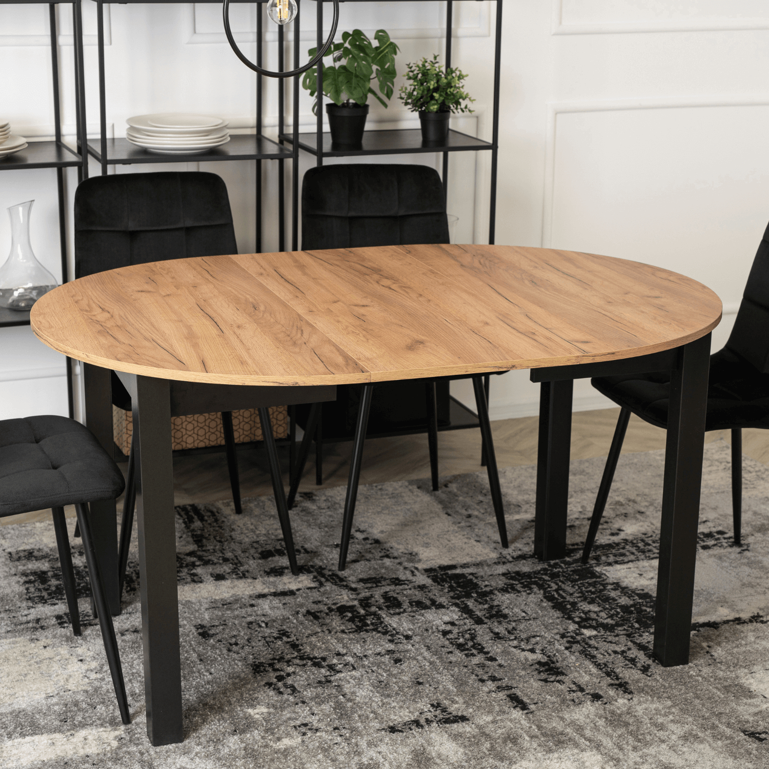 Stół Okrągły Rozkładany JAMES 102-222 cm Dąb Craft/Czarny Nowoczesny Loft B.JAMES/DC/CZ/S