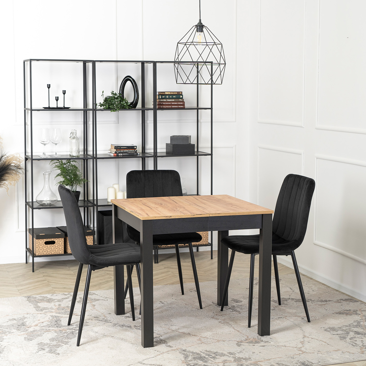 Stół Kwadratowy Rozkładany BEN 80-200 cm Dąb Craft Nowoczesny Loft B.BEN/DC/CZ/S