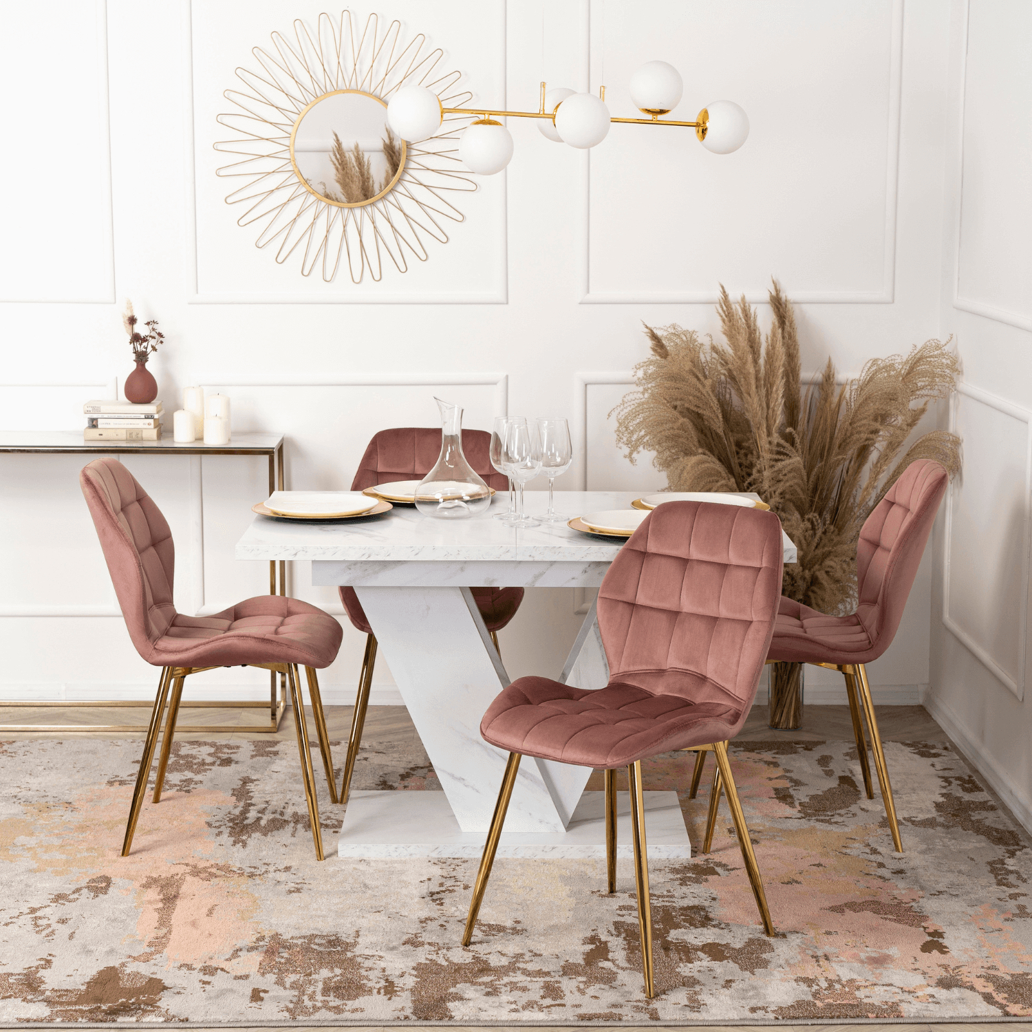 Stół Prostokątny Rozkładany CLARK 120-160 cm Biały Marmur Glamour PM.DUBAJ/BM/S