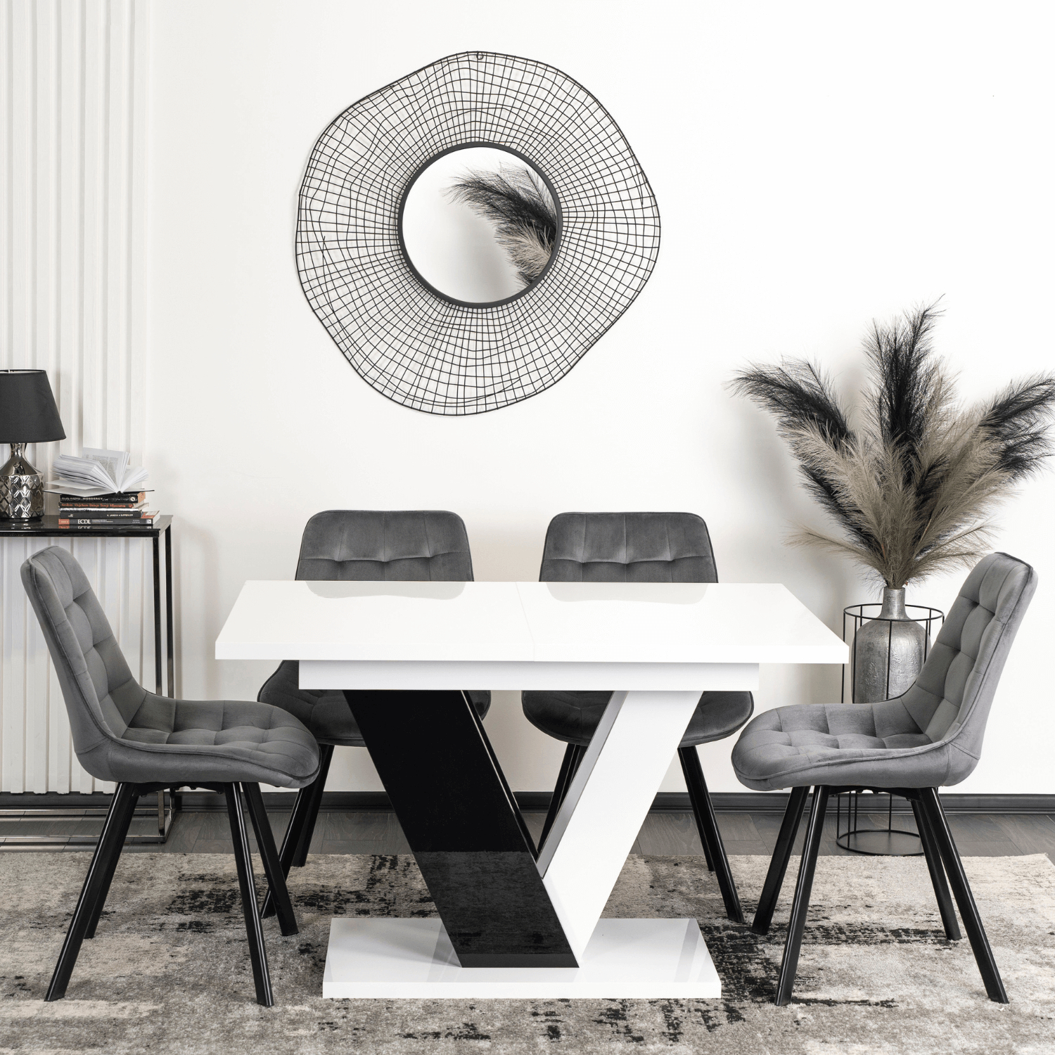 Stół Prostokątny Rozkładany CLARK 120-160 cm Czarny/Biały Połysk Glamour PM.DUBAJ/B/PL/CZ/S