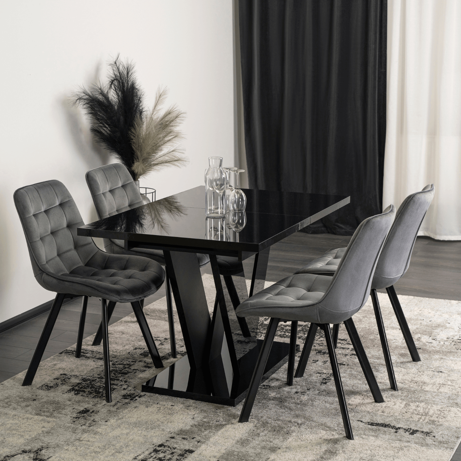 Stół Prostokątny Rozkładany CLARK 120-160 cm Czarny Połysk Glamour PM.DUBAJ/CZ/PL/S