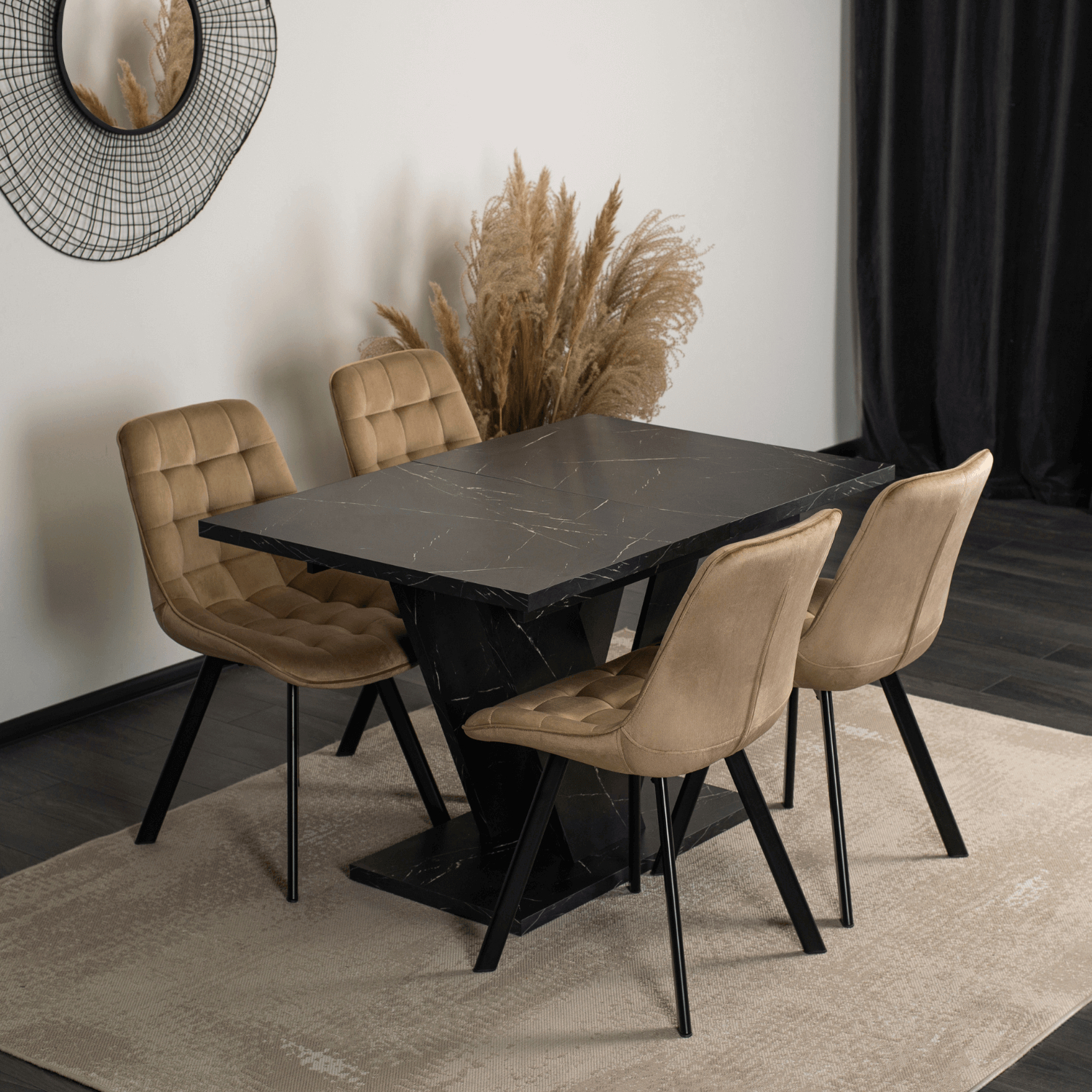 Stół Prostokątny Rozkładany CLARK 120-160 cm Czarny Marmur Glamour PM.DUBAJ/CZM/S