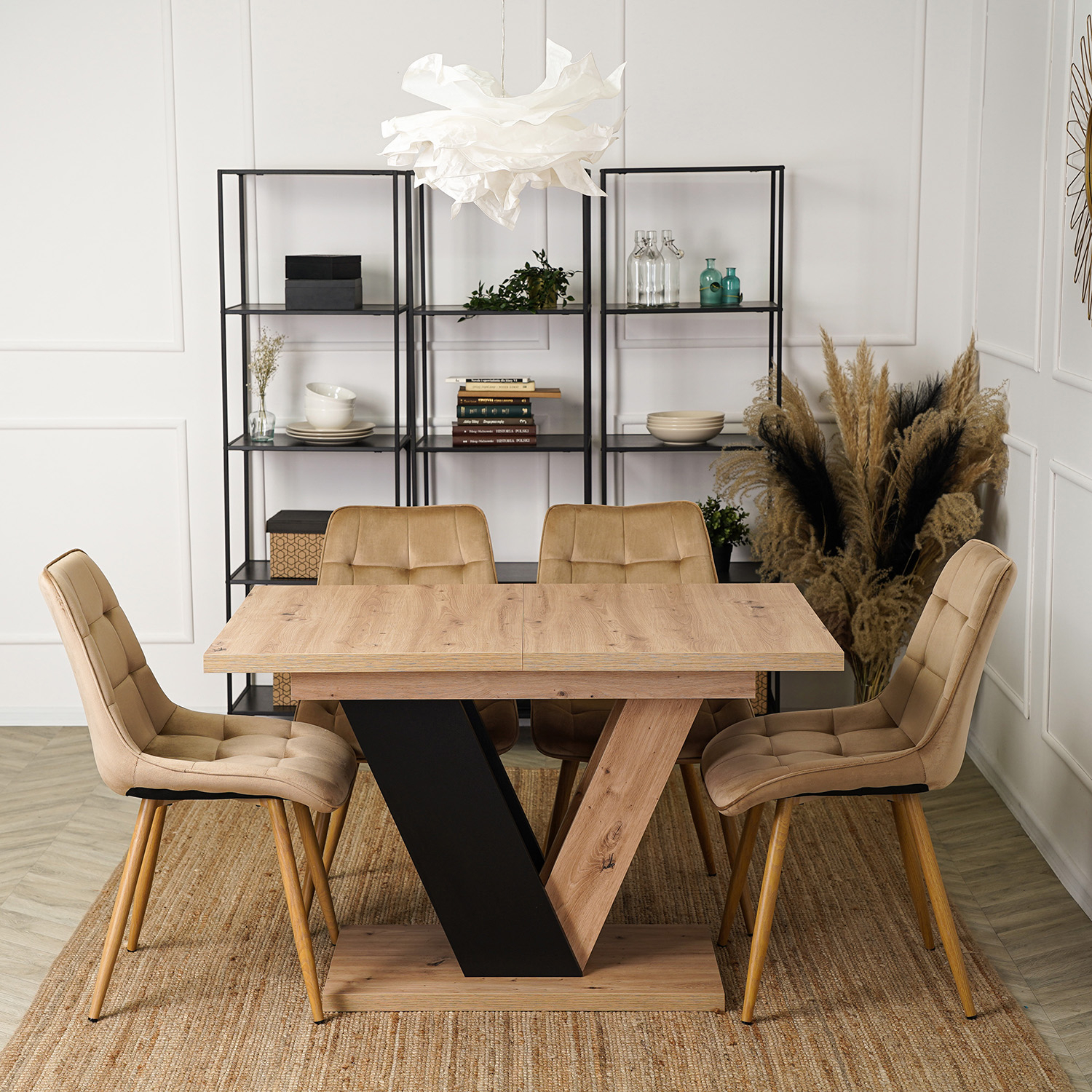 Stół Prostokątny Rozkładany CLARK 120-160 cm Dąb Artisan/Czarny Nowoczesny Loft PM.DUBAJ/A/CZ/S