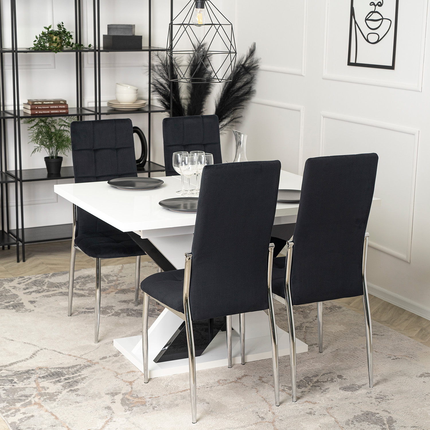 Zestaw 4x Krzesło Tapicerowane MOLLY do Jadalni Czarne Welurowe Nowoczesne MOLLY/CZ/V/Z4/K