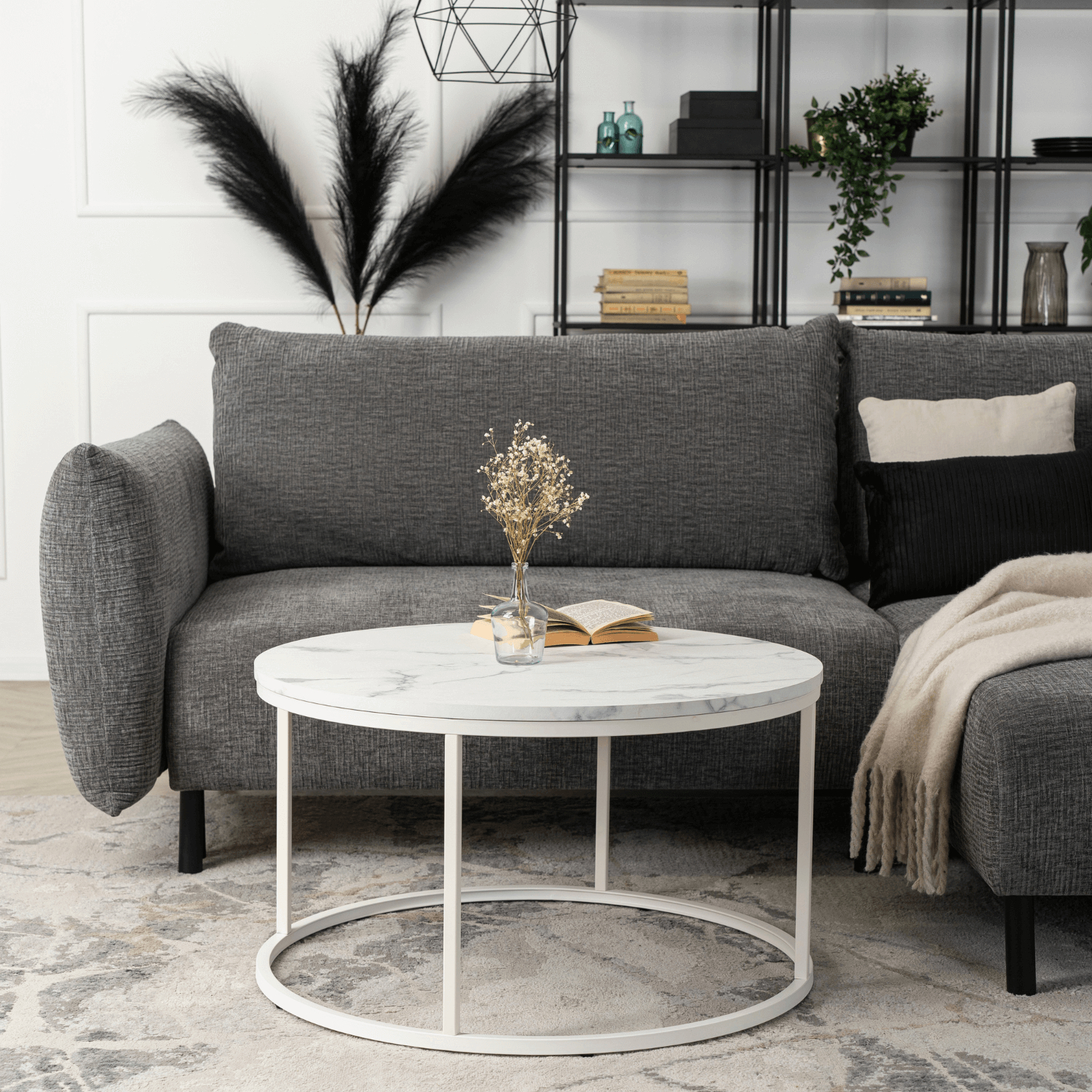 Stolik Kawowy AGNES MAX 80 cm Biały Marmur Nowoczesny ME.MAXAGNES/BM/B/L