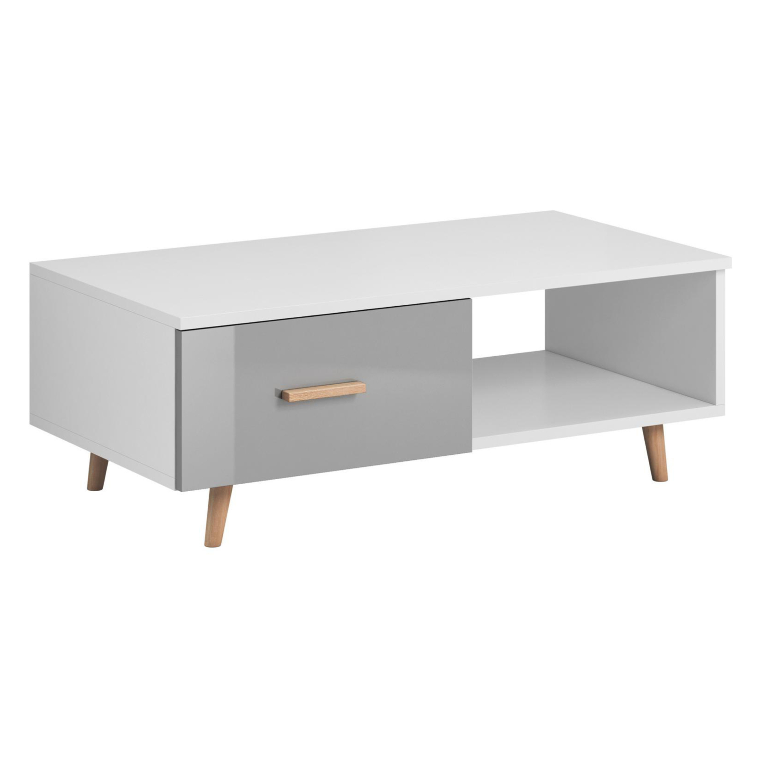 Ława Prostokątna z Szufladami SWEDEN 110 cm Biały Mat/Szary połysk do Salonu Skandynawska W.SWEDEN/3LE/MB/P/PL/L2K