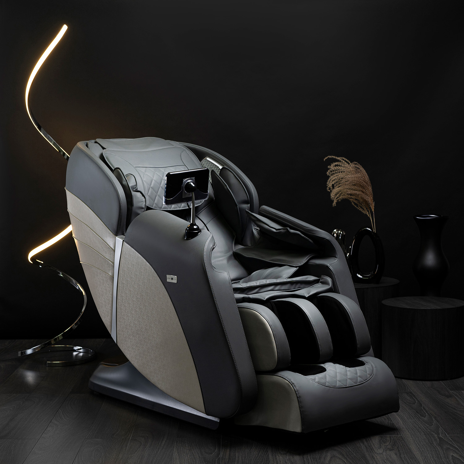 Fotel Masujący SX ULTRA PRO Wypoczynkowy Relaksacyjny Szary Ekoskóra Nowoczesny ME.SXULTRAPRO/P/E/FW