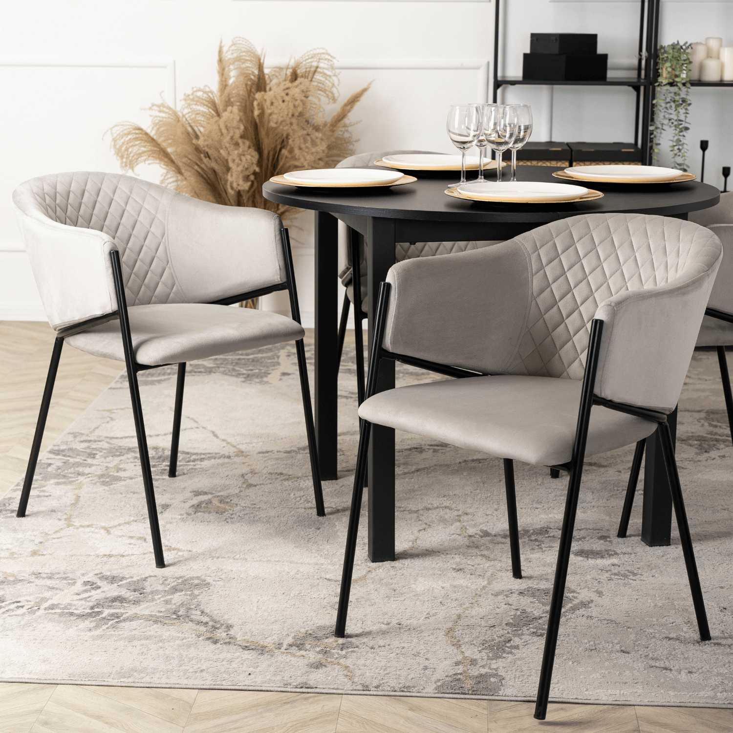 Krzesło Tapicerowane do Salonu INNES 2 Szare Welurowe Nowoczesne Loft ME.INNES2/P/V/K