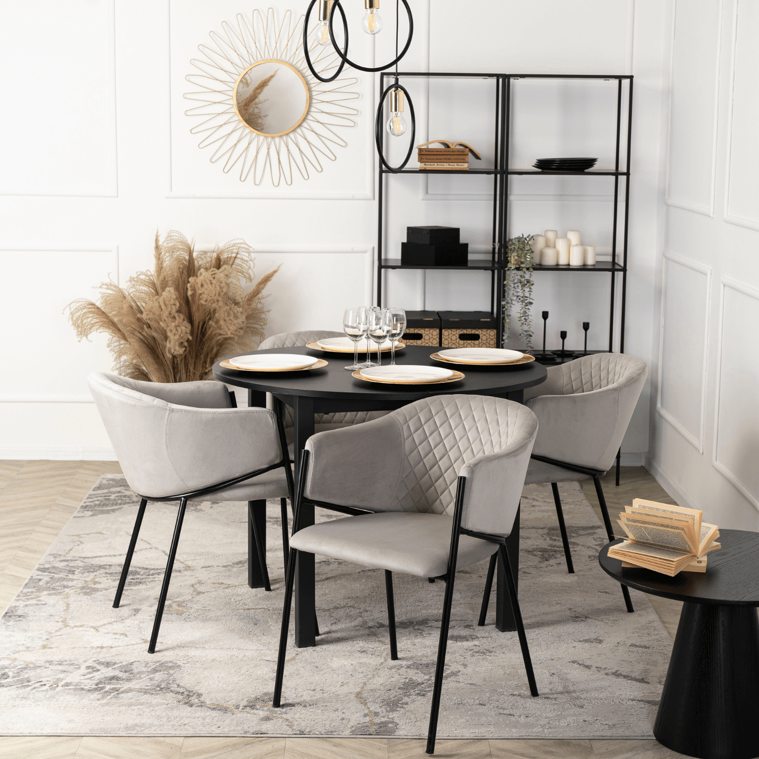 Krzesło Tapicerowane do Salonu INNES 2 Szare Welurowe Nowoczesne Loft ME.INNES2/P/V/K