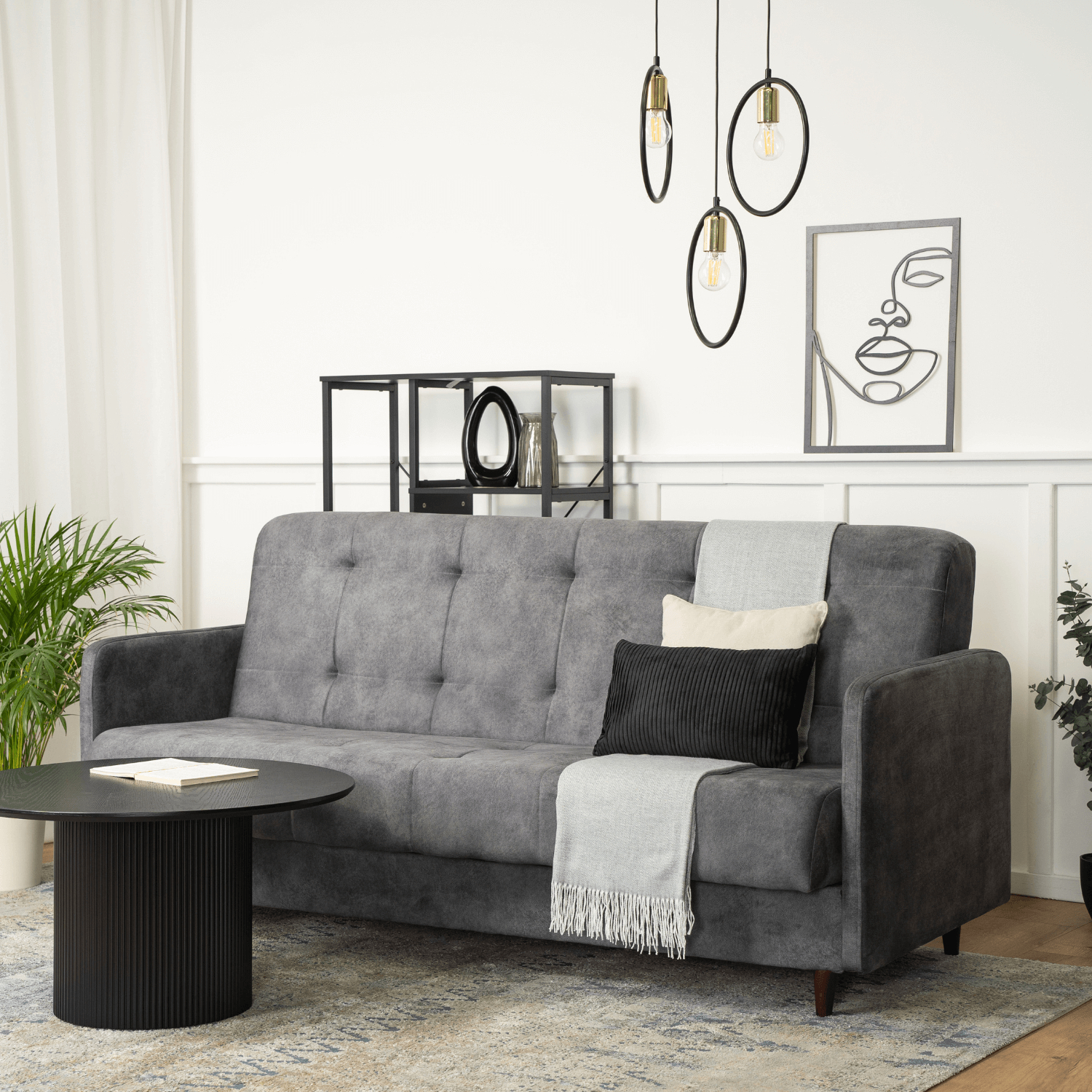 Sofa z Funkcją Spania TIVOLI Wersalka Rozkładana Dwuosobowa Szara Welurowa Nowoczesna do Salonu PPHUE.MATTEO/SALLY9/WER