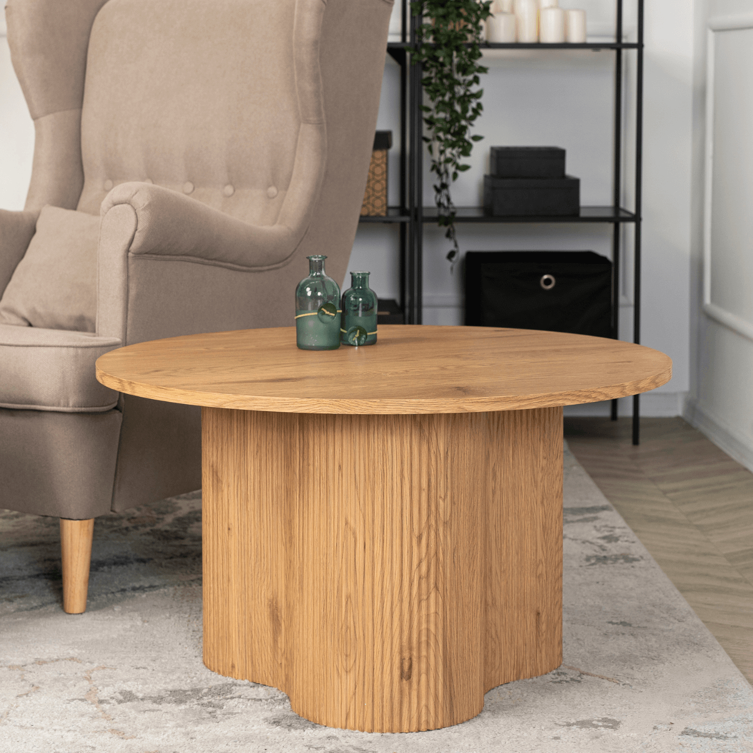 Stolik Kawowy ARION MAX 80 cm Okrągły Dąb z Ryflowaniem Nowoczesny Loft ME.MAXARION/D/D/L