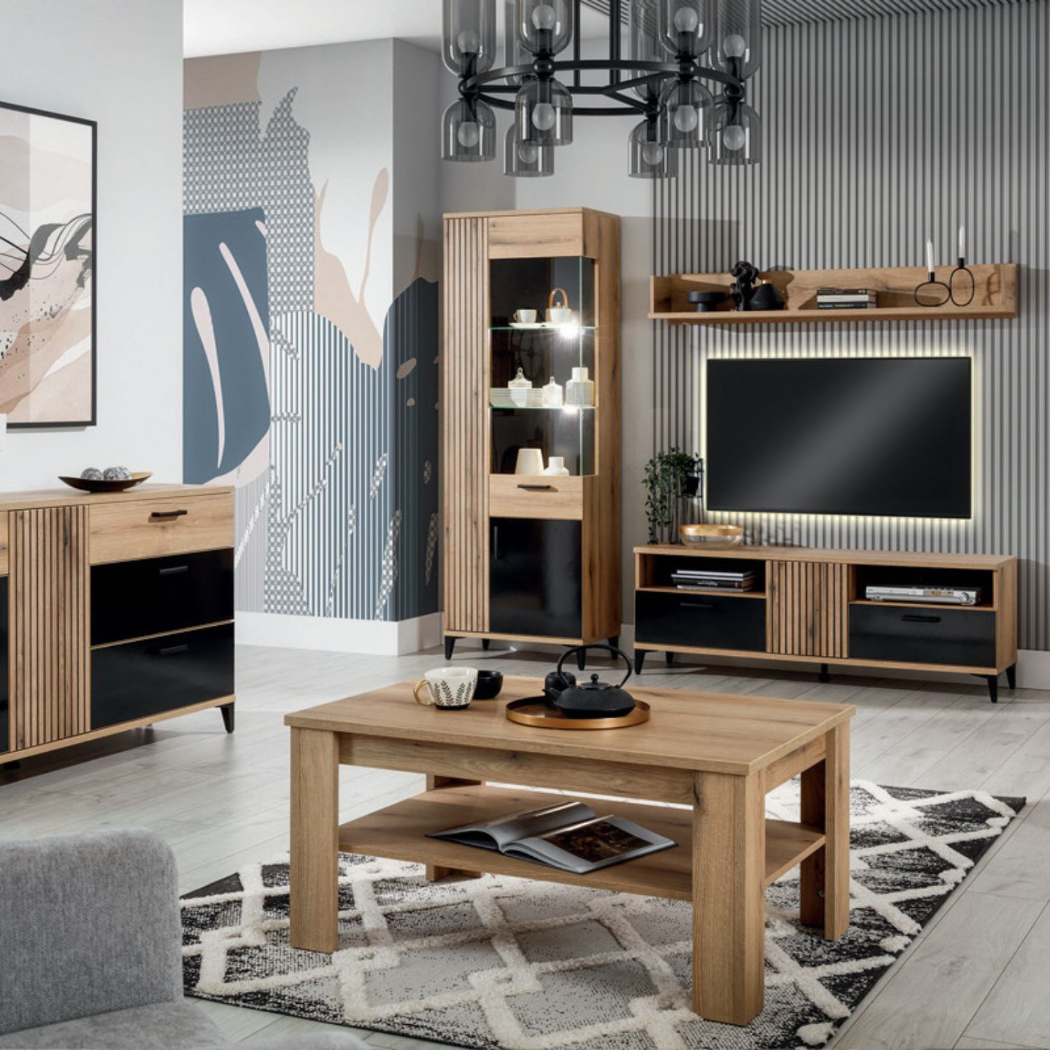 Ława z Półką do Salonu Drewniana DYNAMO 102 cm Dąb evoke Loft L.ARIS/LA03/DEV/L