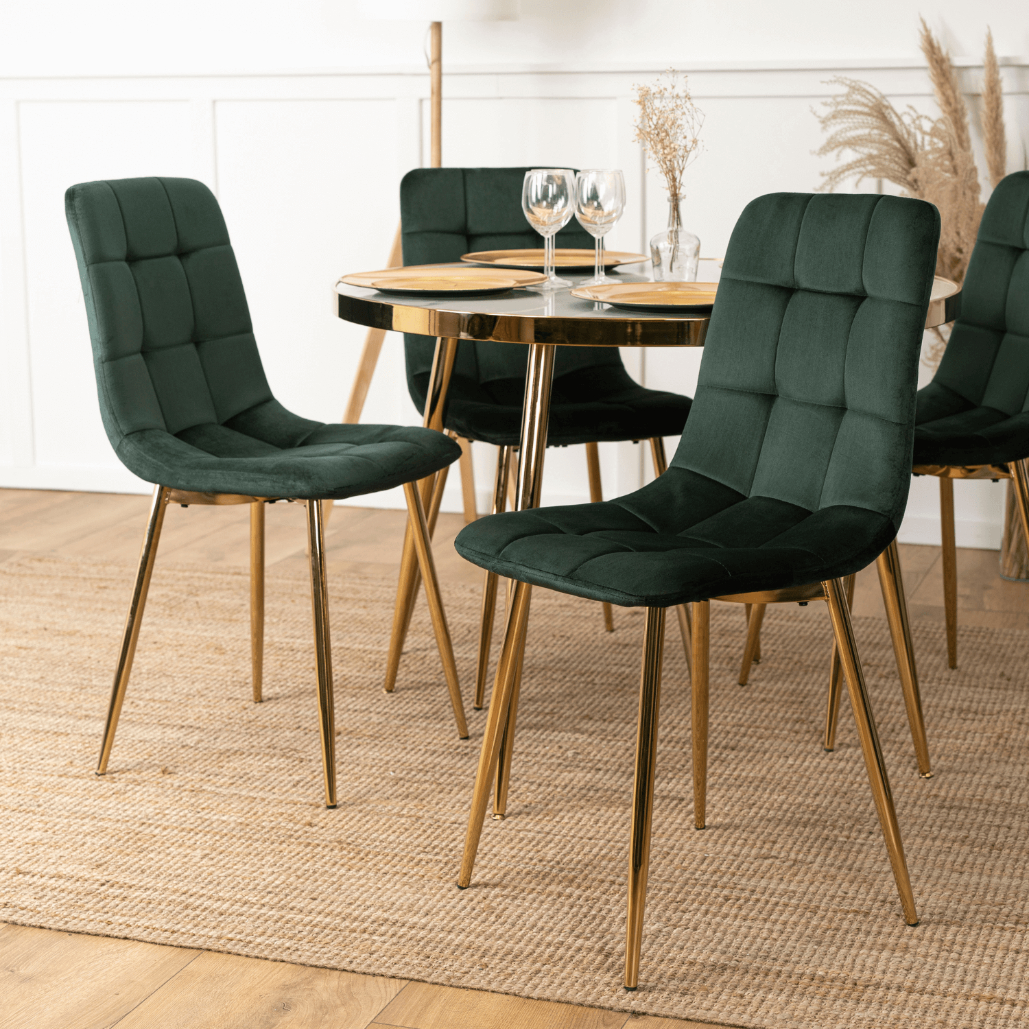 Zestaw 4x Krzesło Tapicerowane YORK do Salonu Zielone Welurowe Nowoczesne Loft YORK/Z/ZL/V/Z4/K