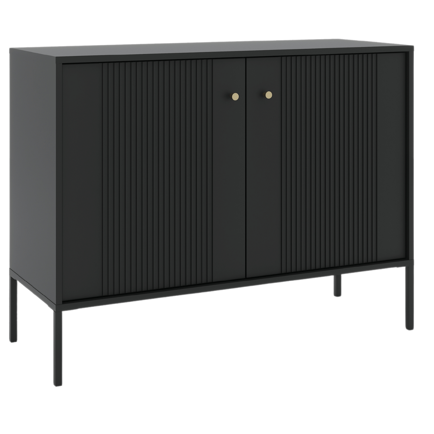 Komoda do Salonu Sypialni SOFT 104 cm Czarna Ryflowana Dwudrzwiowa Nowoczesna W.ISEO/CZ/KOM2D