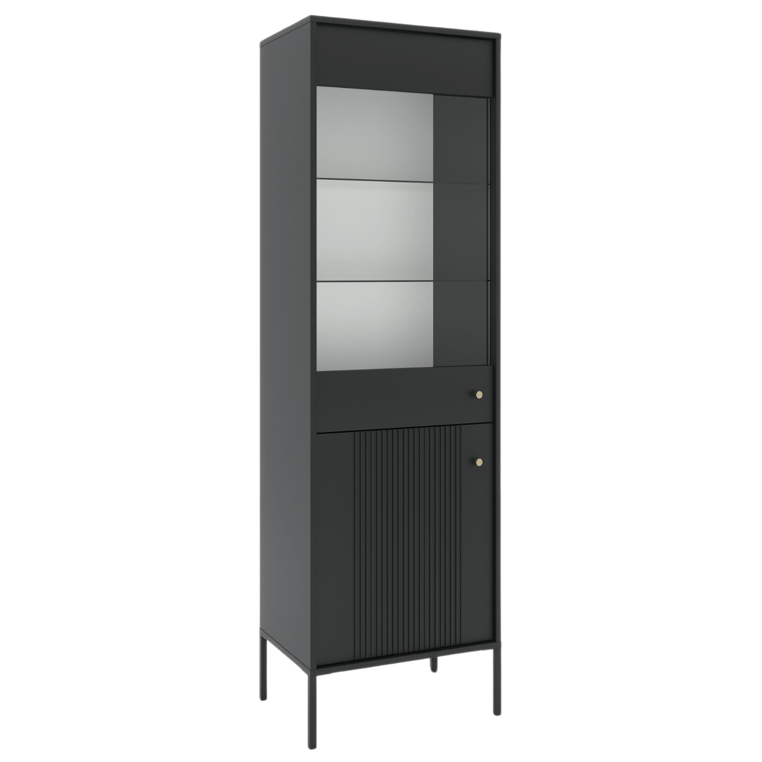 Witryna Przeszklona Wysoka SOFT Czarna Ryflowana Nowoczesna W.ISEO/CZ/WIT