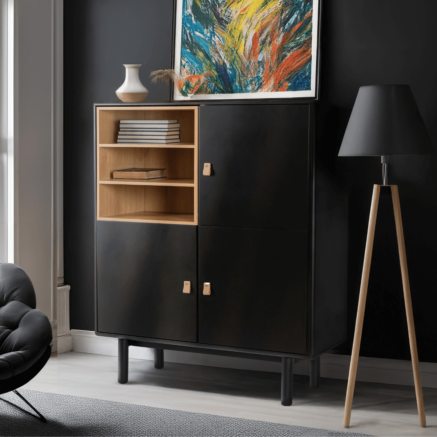 Komoda Trzydrzwiowa VEDDE 100 cm Czarna Loftowa ME.VEDDE/CZ/KOM